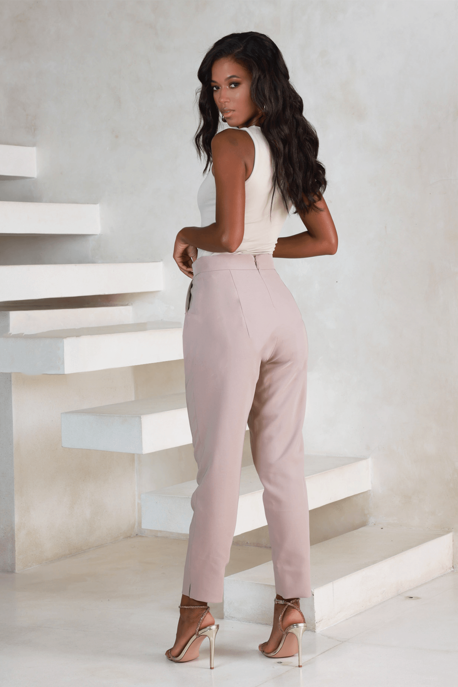 PEYTON High Waist Tapered Trouser In Champagne - Lavish Alice