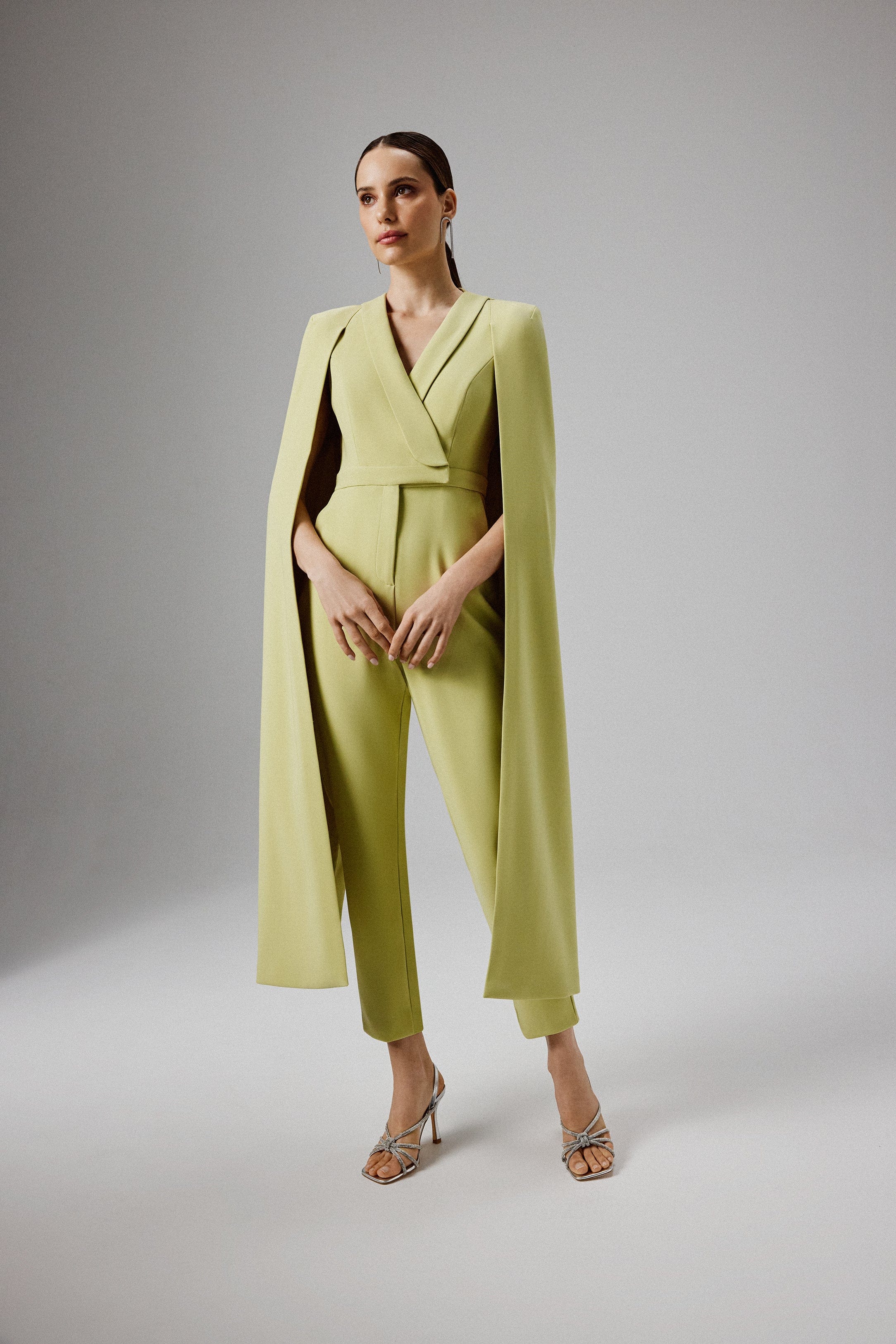 RAYNA Cape Style Tailored Jumpsuit in Lime Green