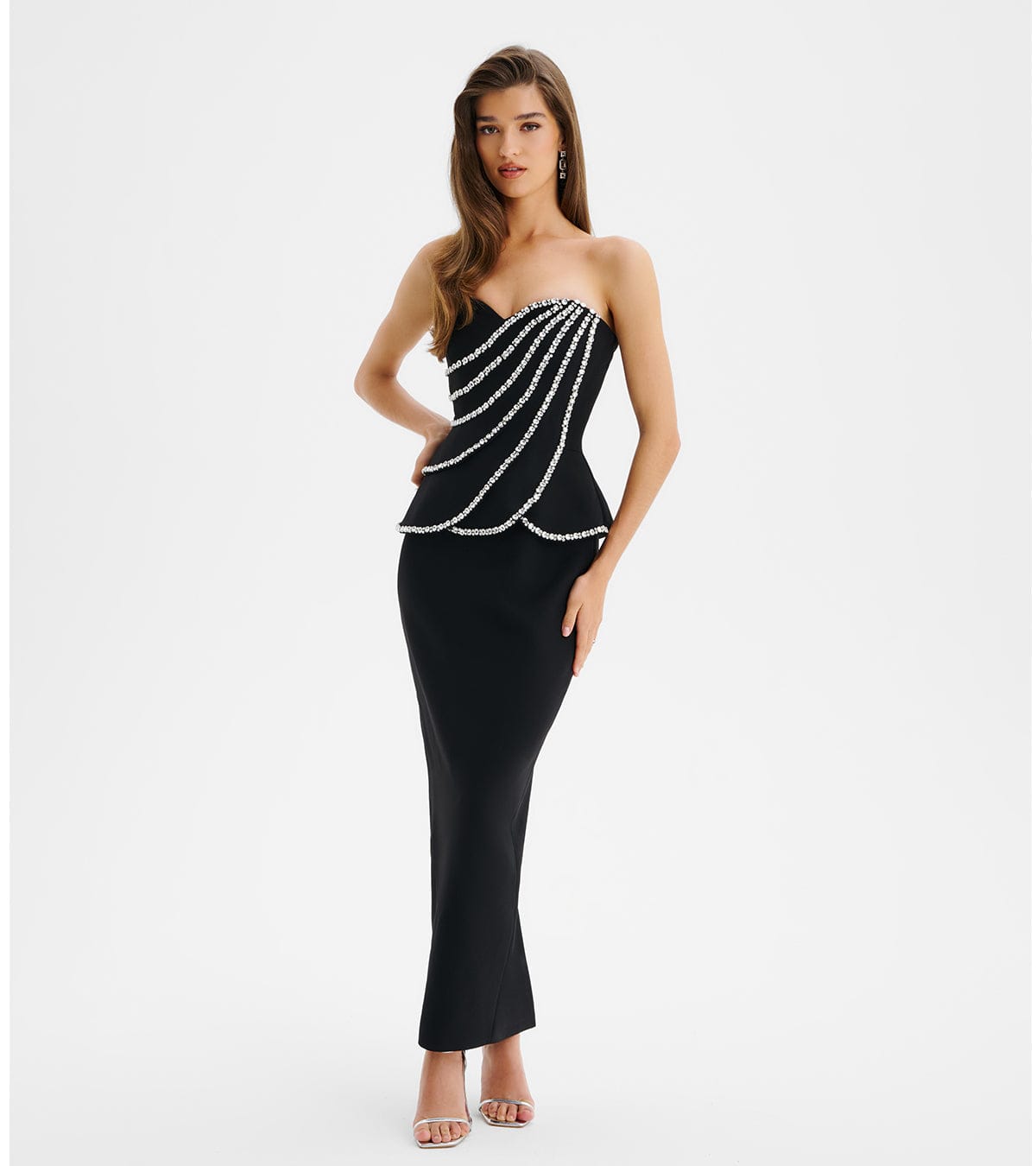 MARCY Crystal Embellished One Shoulder Cape Blazer Dress in Red