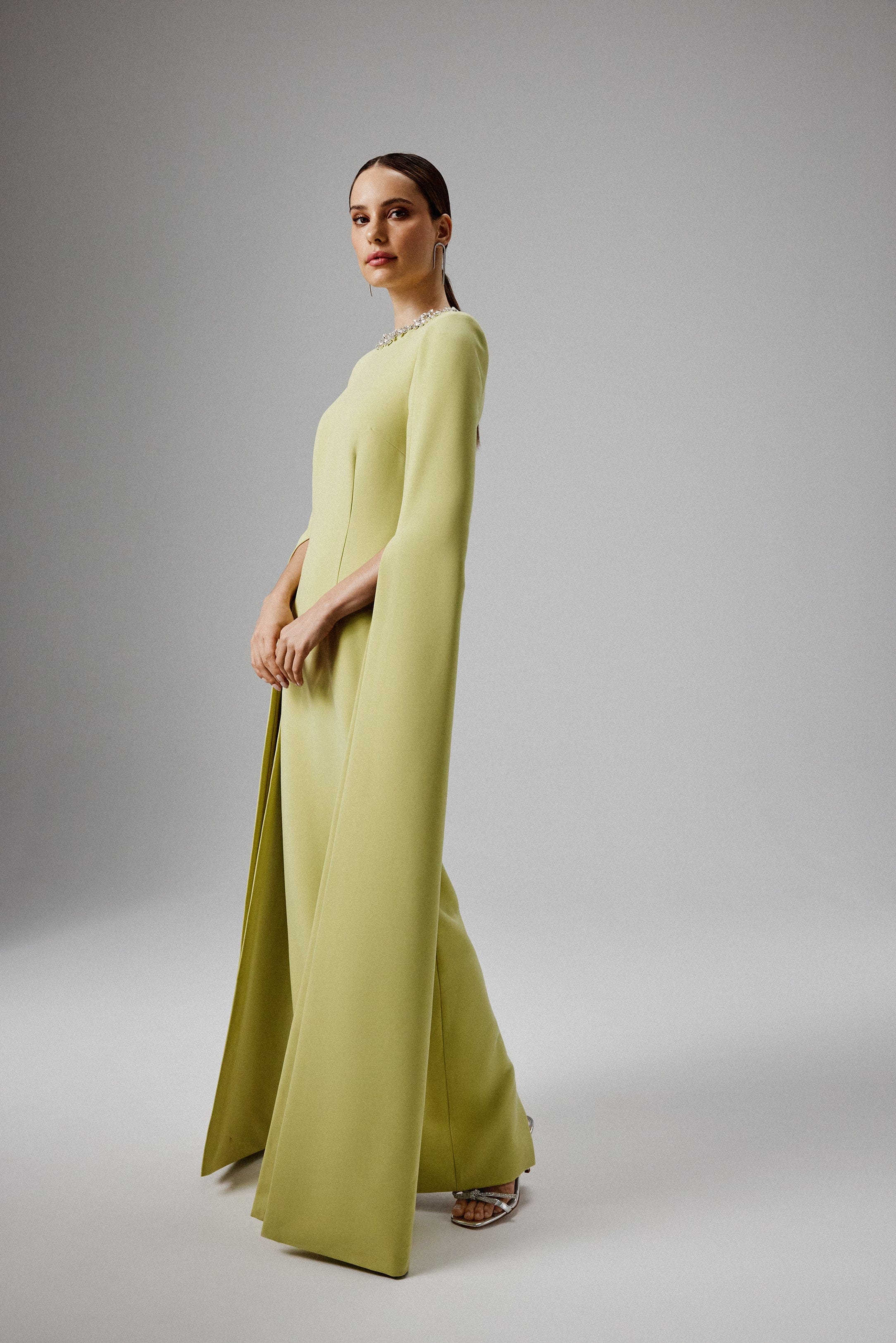 KELLY Cape Sleeve Maxi Dress in Lime Green