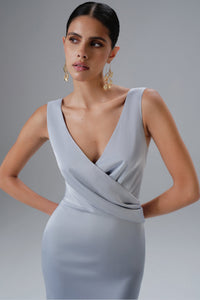 ELLE Draped Wrap Satin Maxi Dress in Blue