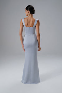 ELLE Draped Wrap Satin Maxi Dress in Blue