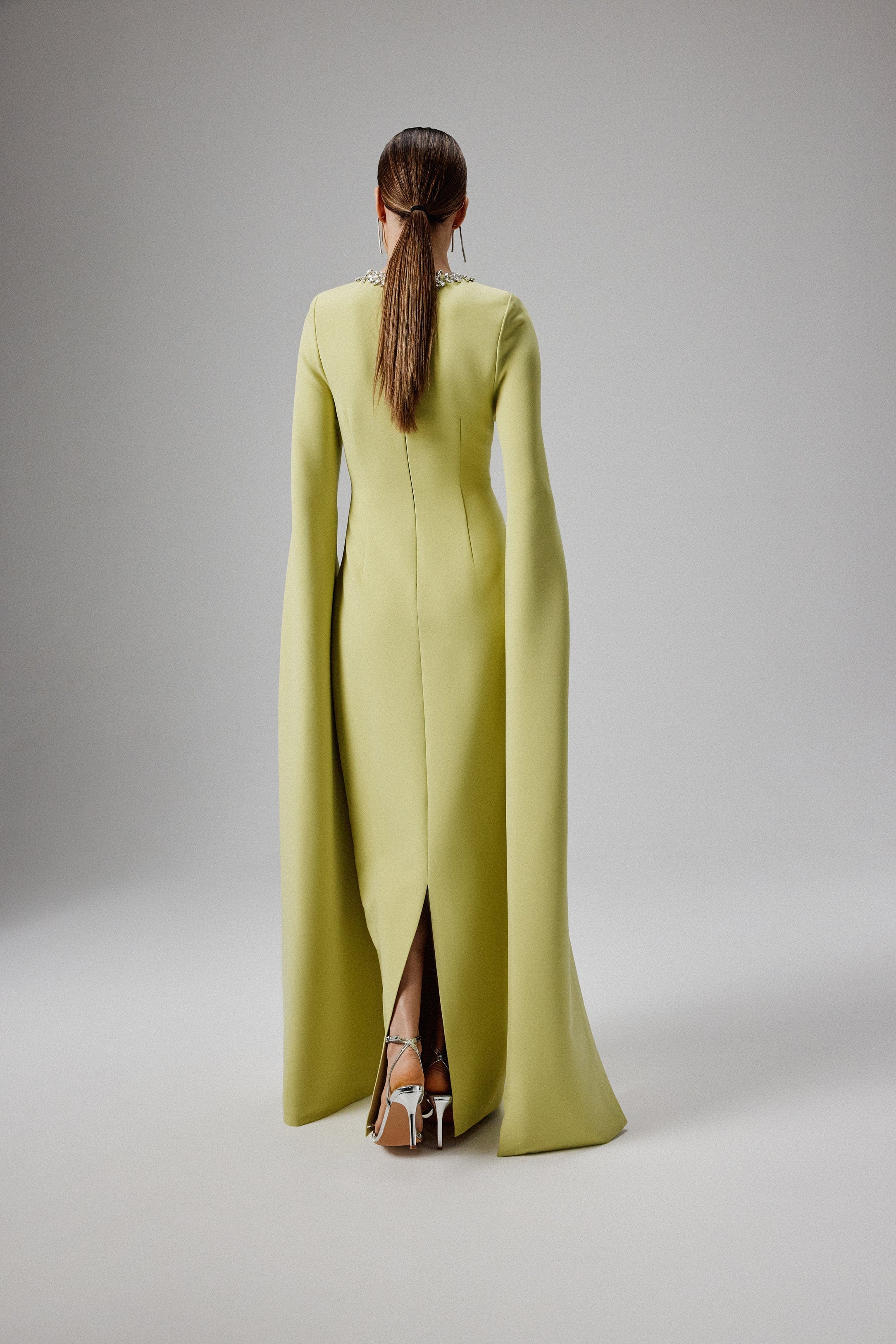 KELLY Cape Sleeve Maxi Dress in Lime Green