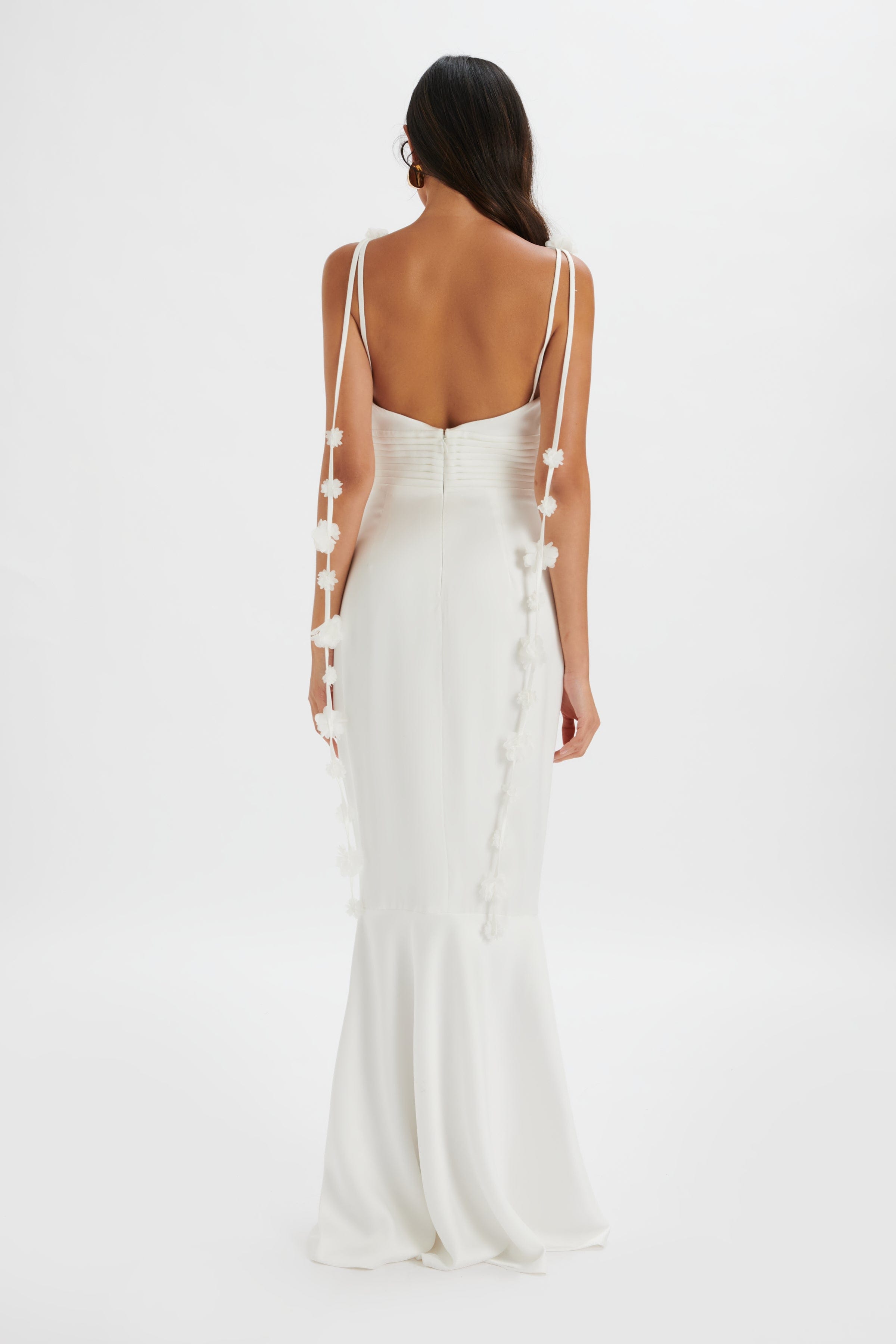 NOVIE Floral Strap Satin Fit and Flare Maxi Dress in Ivory