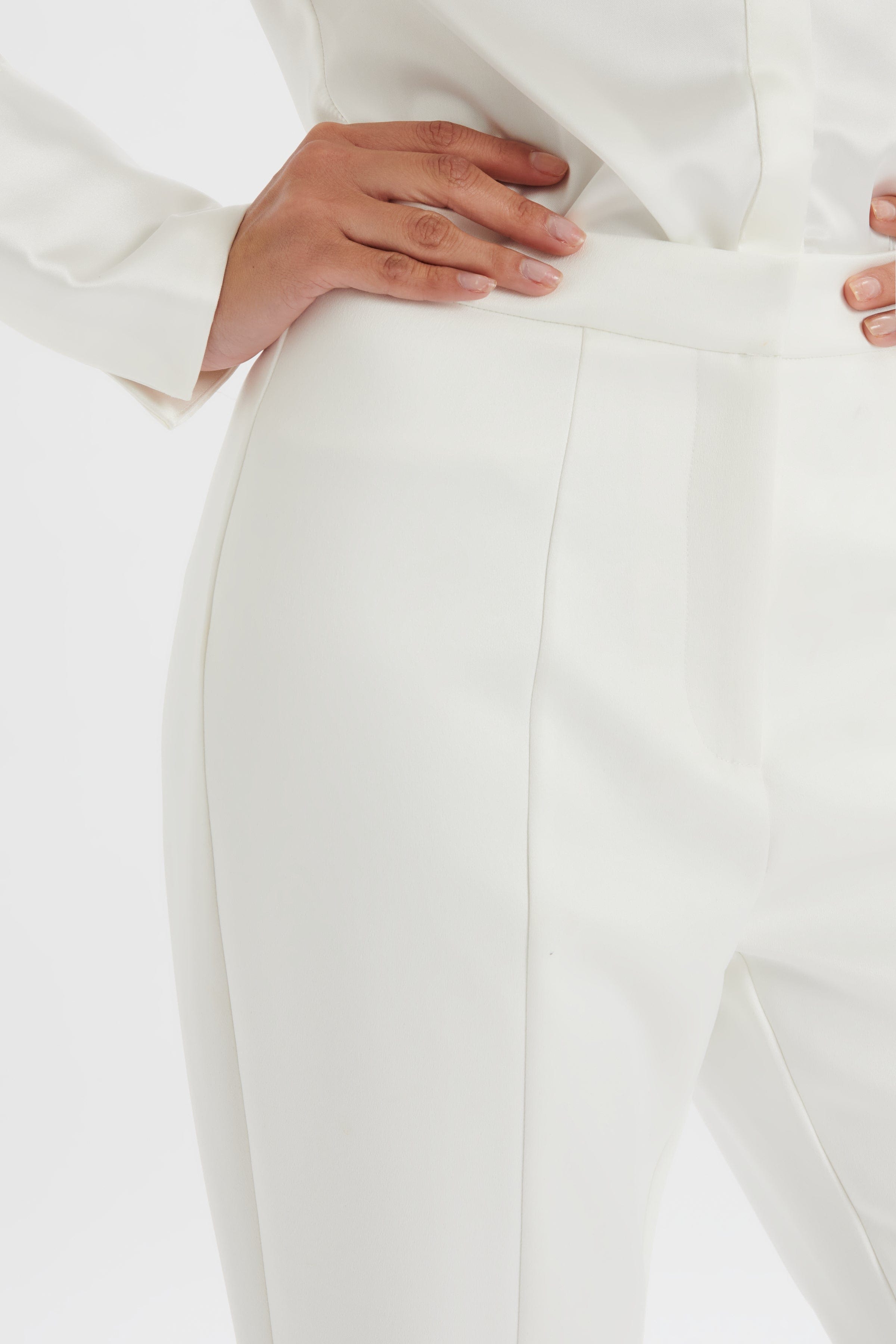 EMELIE Fit & Flare Satin Trouser in White