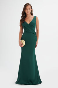 ELLE Draped Wrap Satin Maxi Dress in Blue