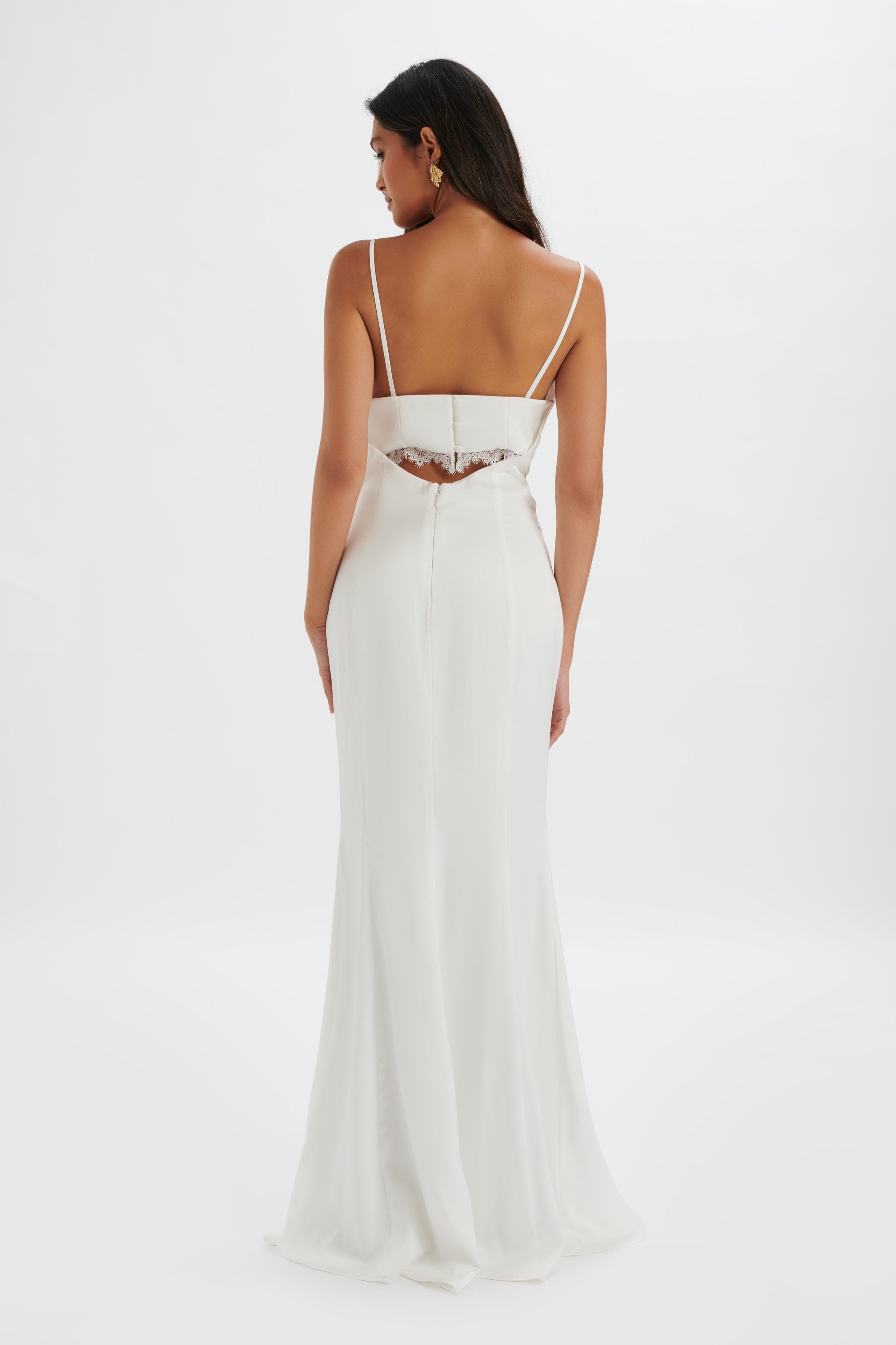 MAY Lace Insert Satin Maxi Dress in White
