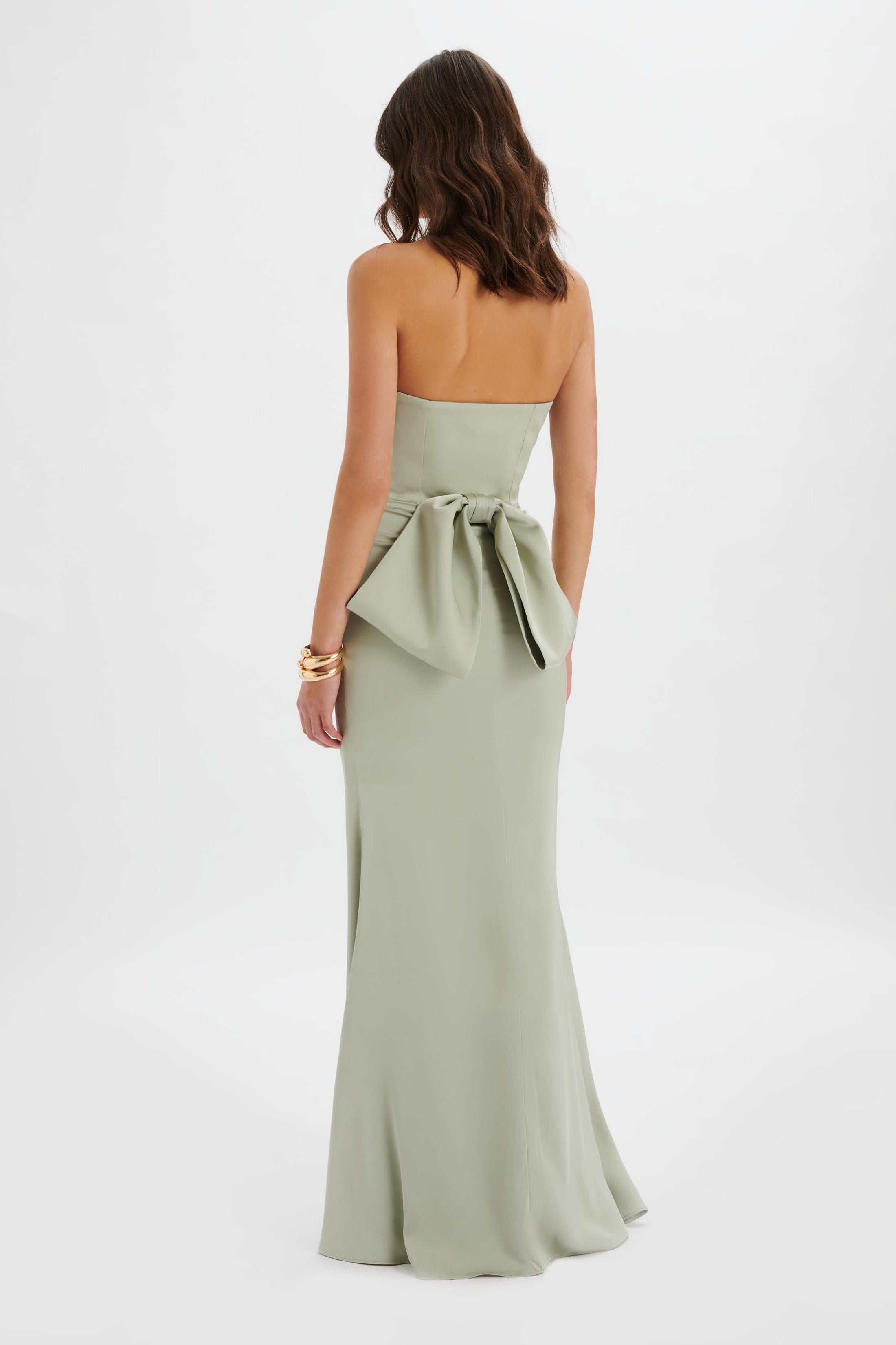 Satin Bardot Pleat Maxi Dress Sage Green