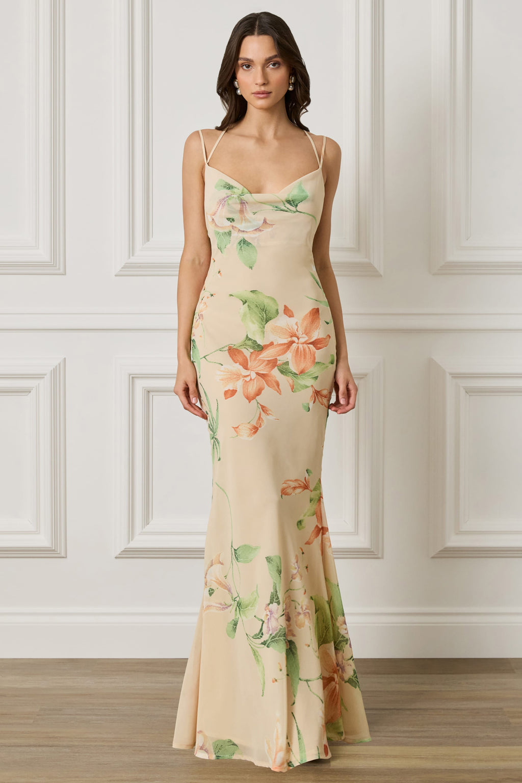AMALIE Cowl Neck Maxi Dress Floral Print