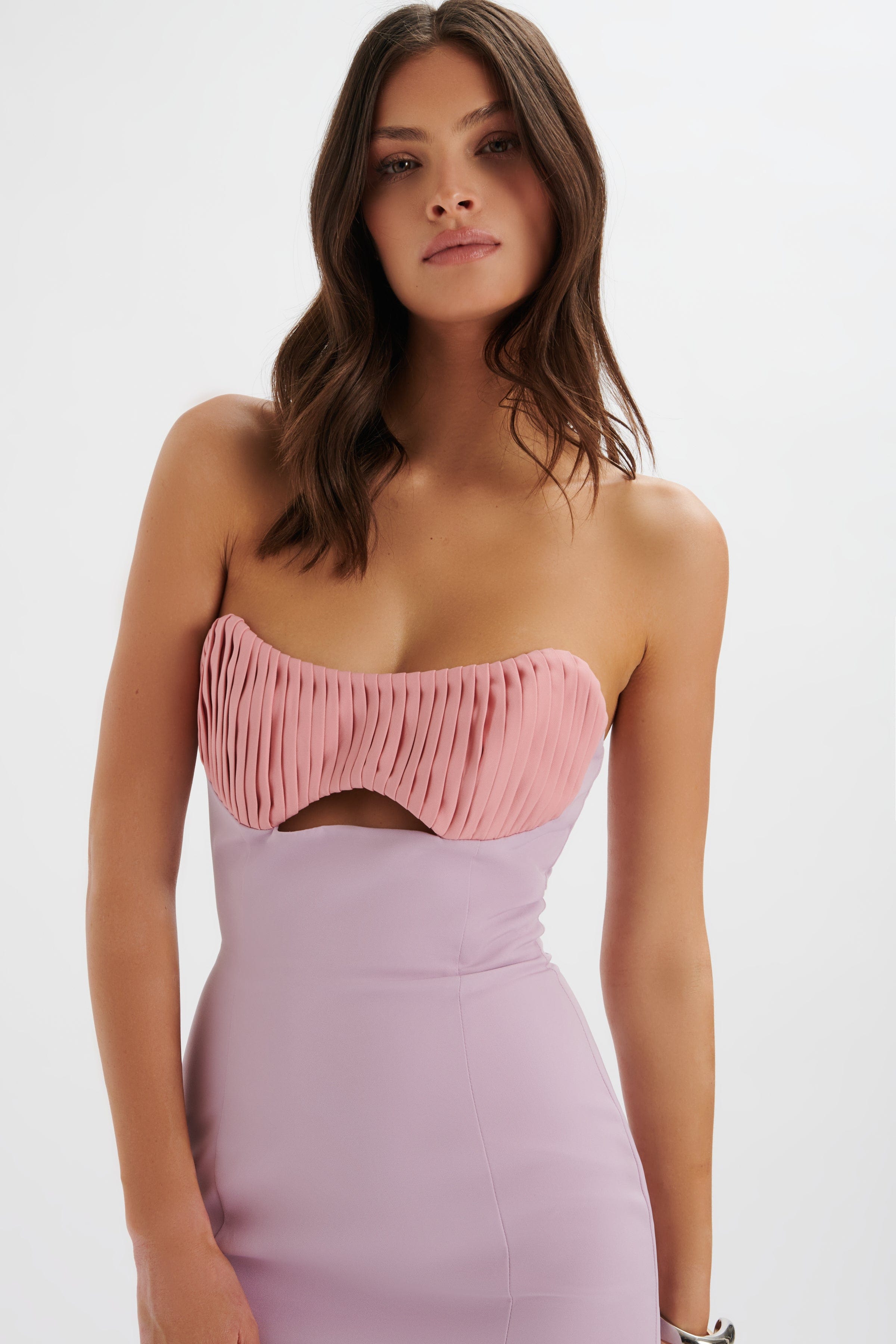LAYLA Colour Block Pleated Bandeau Dress In Lilac