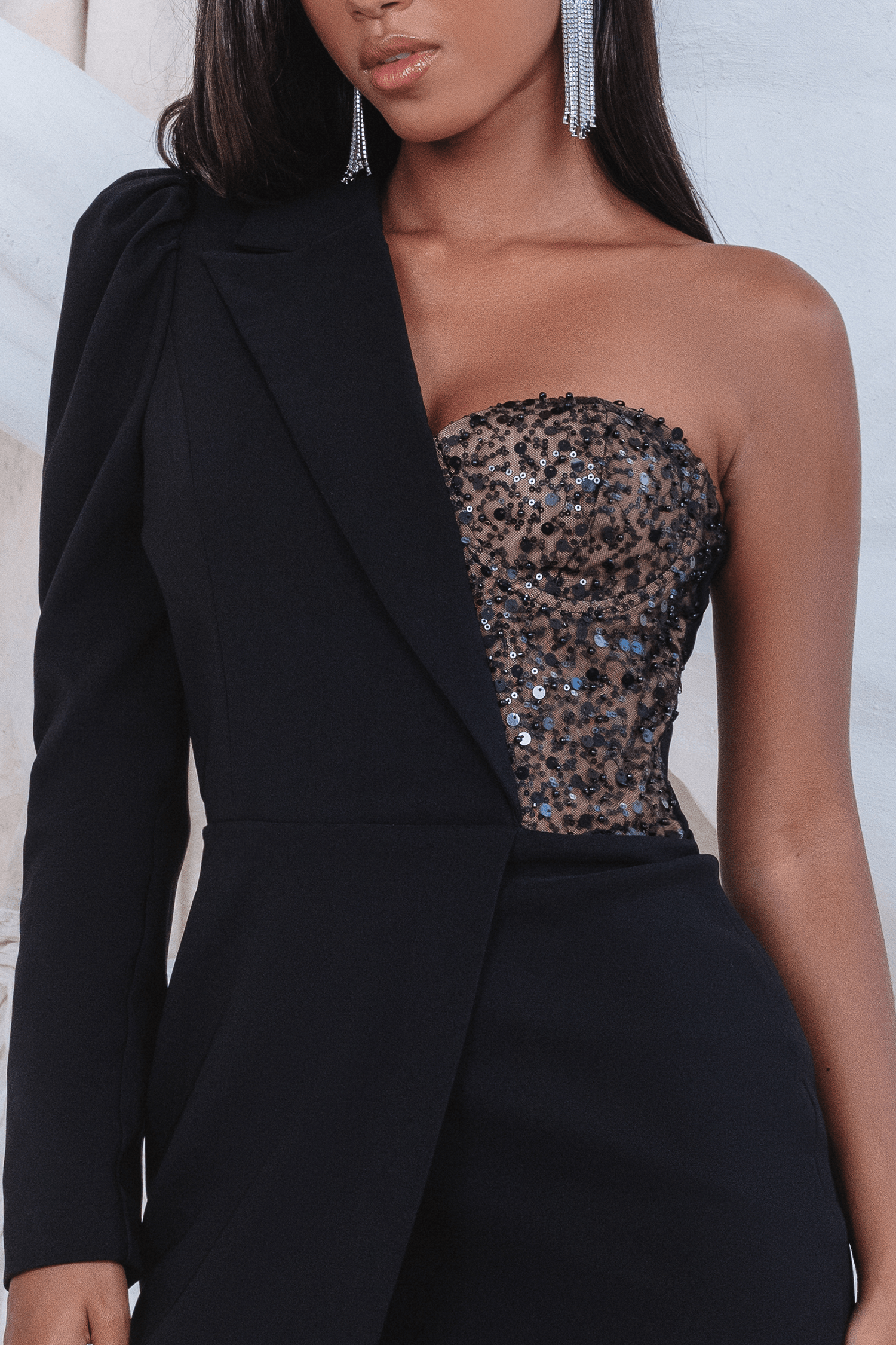 RAQUEL Embellished Hand Beaded Luxury Blazer Mini Dress in Black