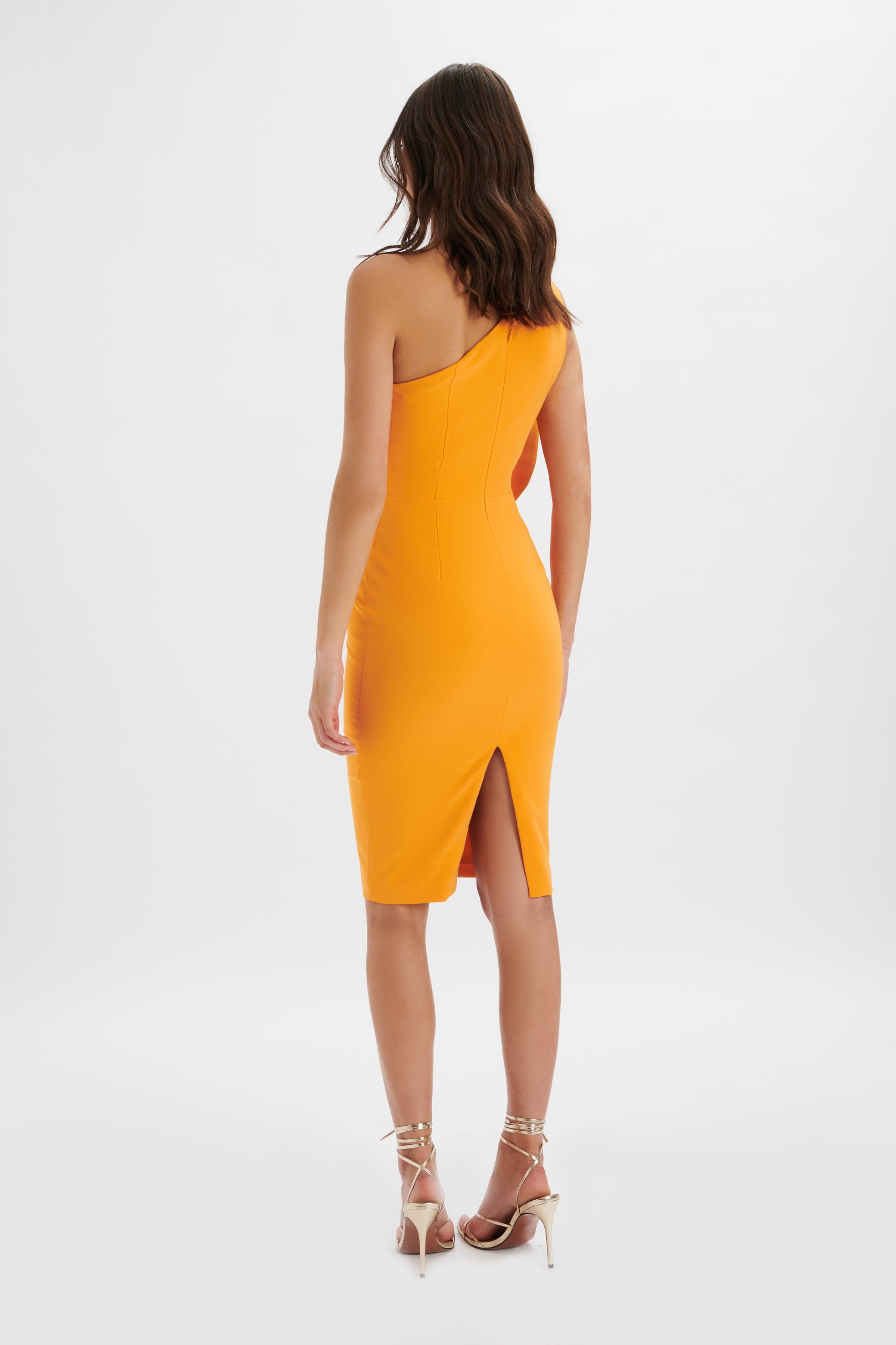 NOLA 3D Statement Ruffle Midi Dress In Papaya