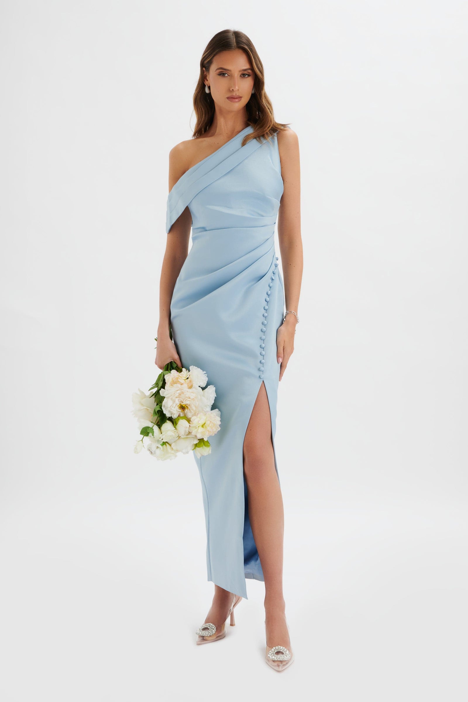 Avelisse | Lemon Lace Plunge-Neck Maxi Dress With Ruffled Detailing