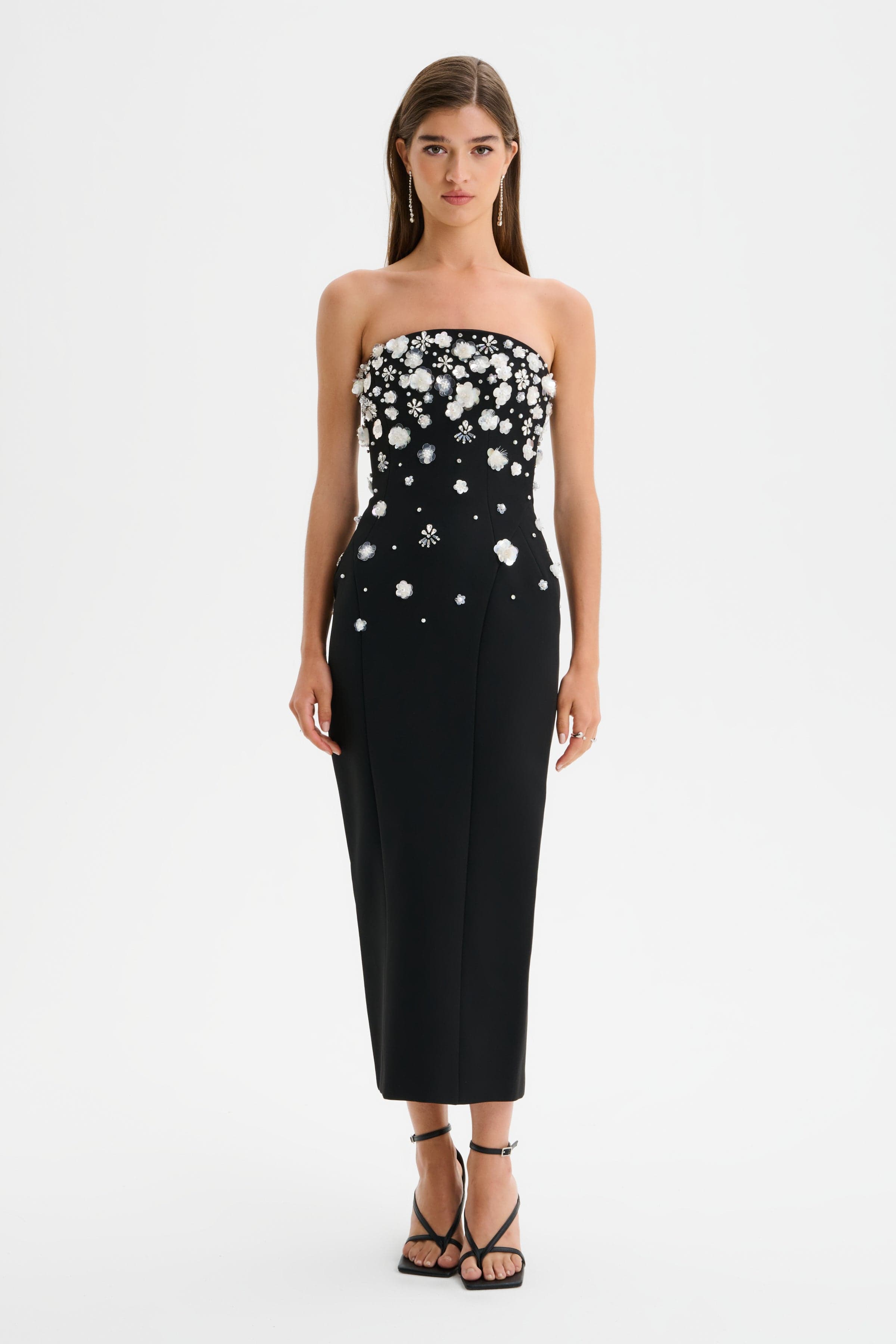 ANAIS Ombre Embellished Strapless Midi Dress in Black
