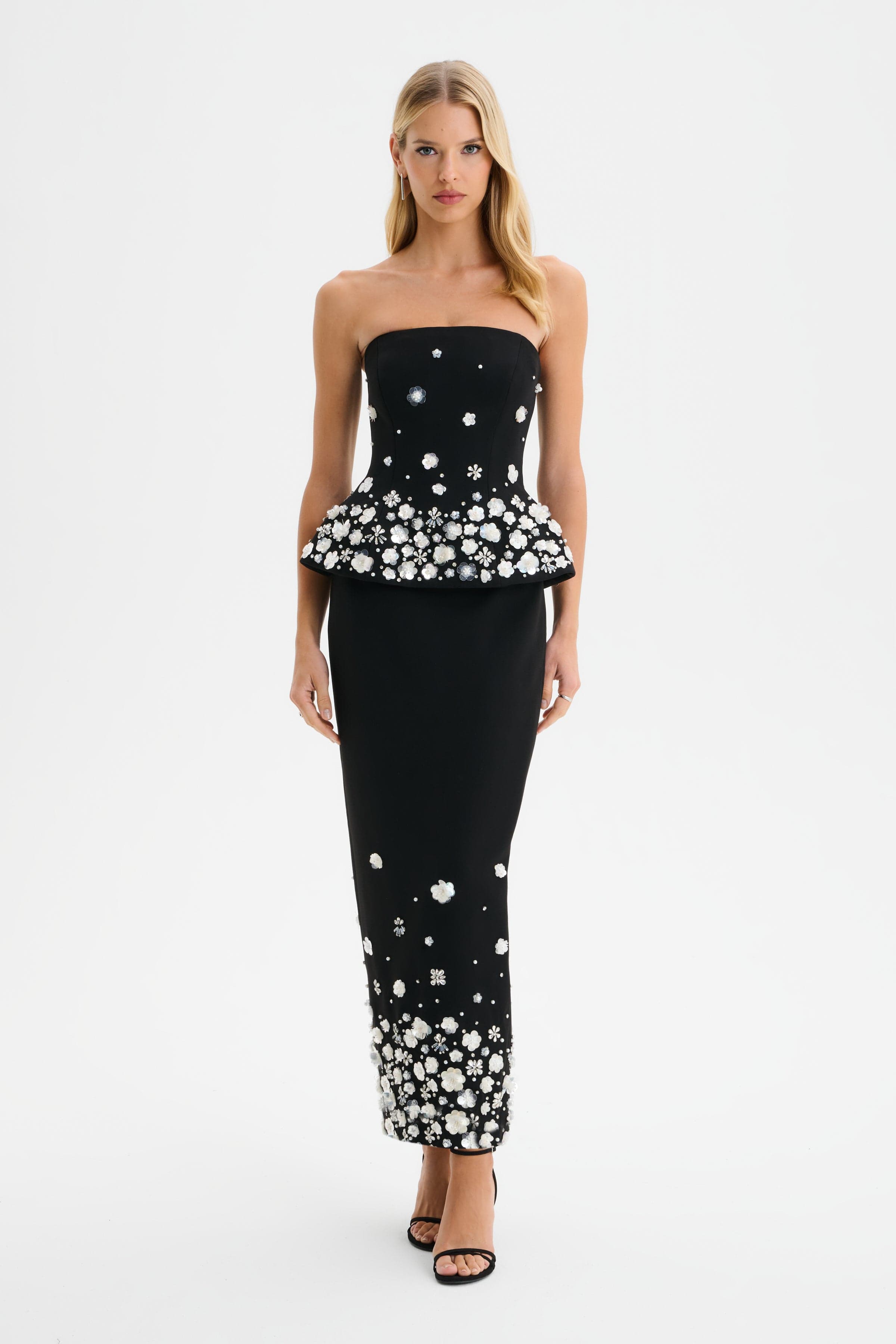 ELARA Ombre Embellished Maxi Skirt in Black