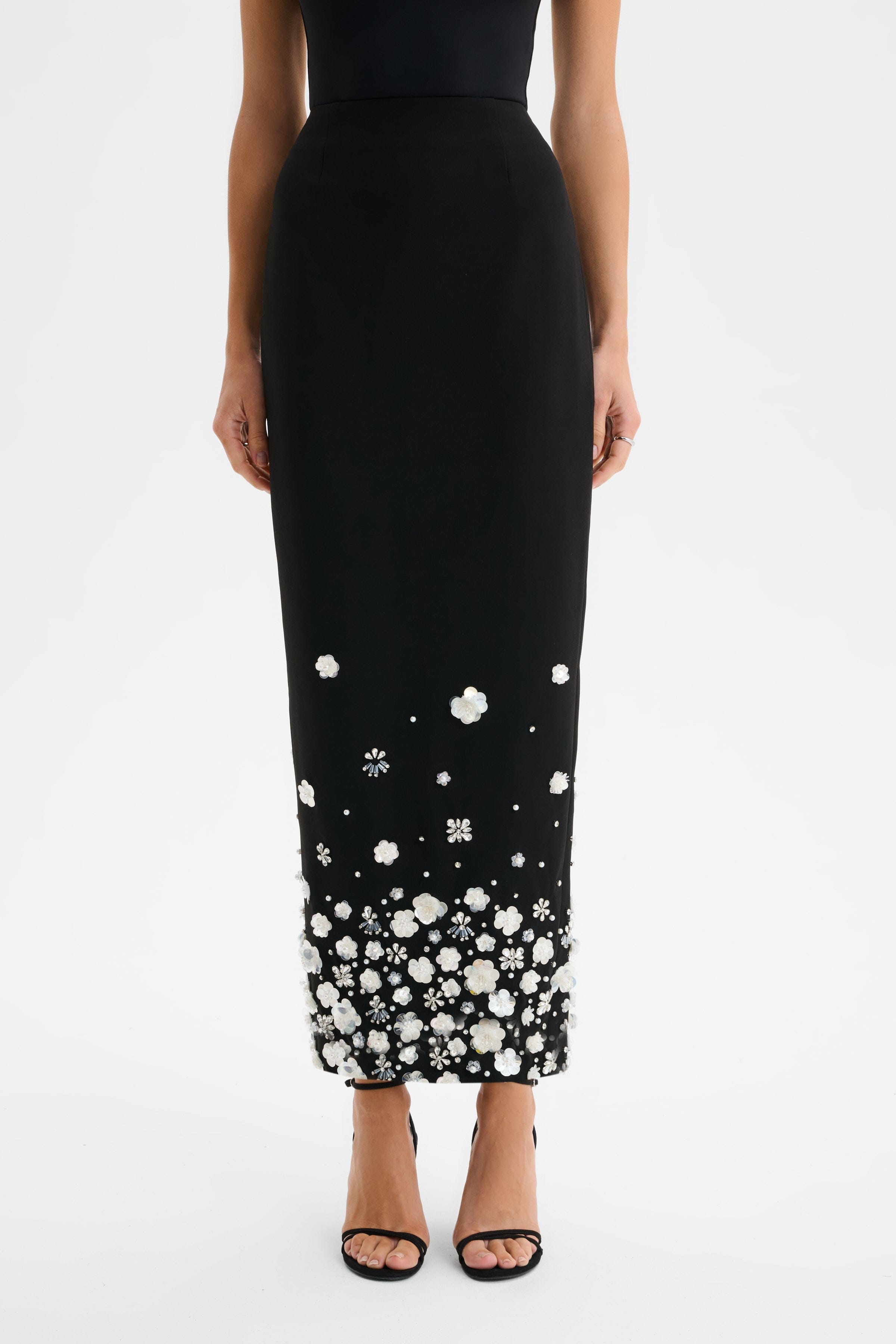 ELARA Ombre Embellished Maxi Skirt in Black