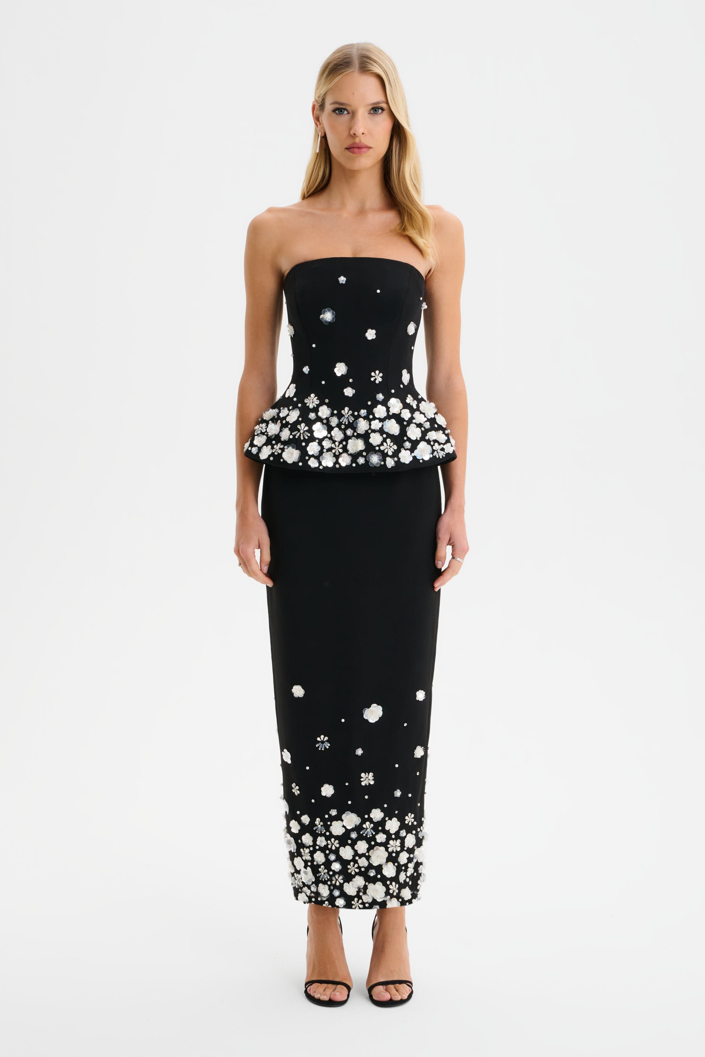 LUCIA Ombre Embellished Hourglass Strapless Top in Black