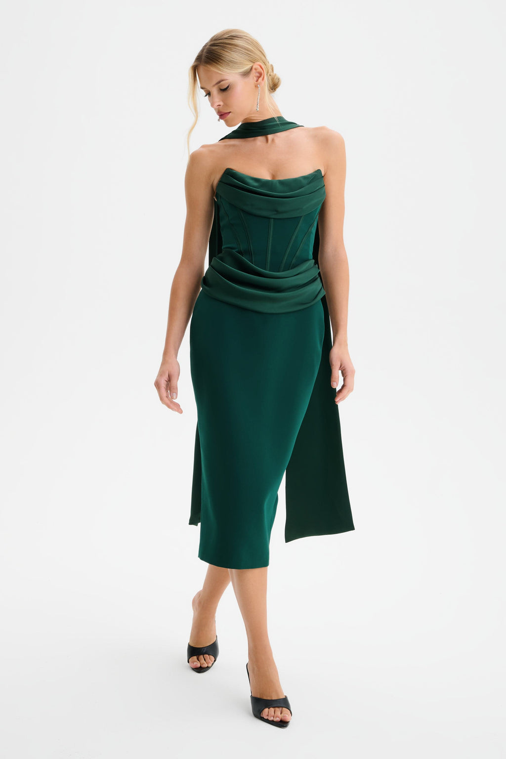 ZENDEYA Bandeau Neck Midi Dress Emerald