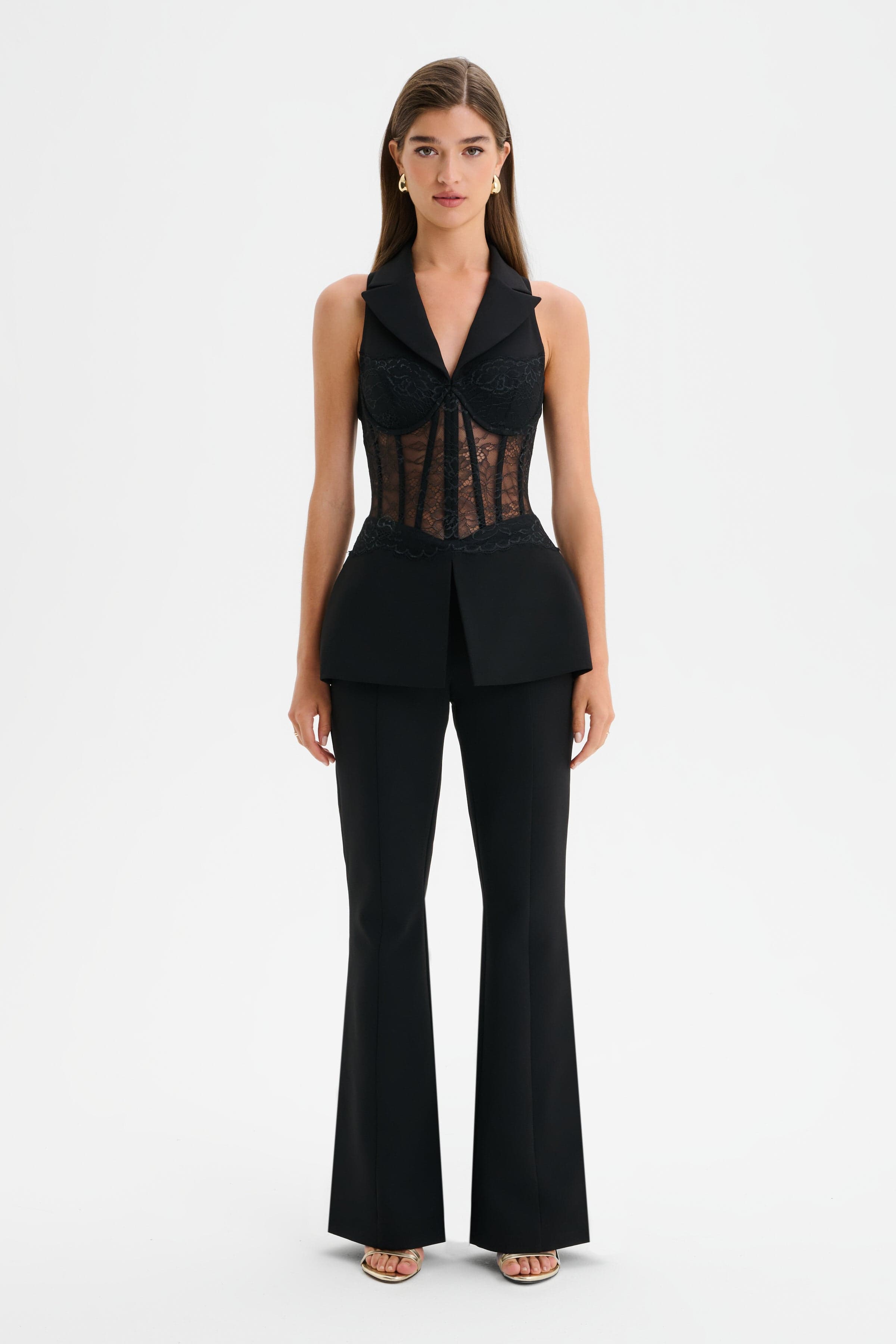 RENEE Lace Corset Tailored Jumpsuit in Black