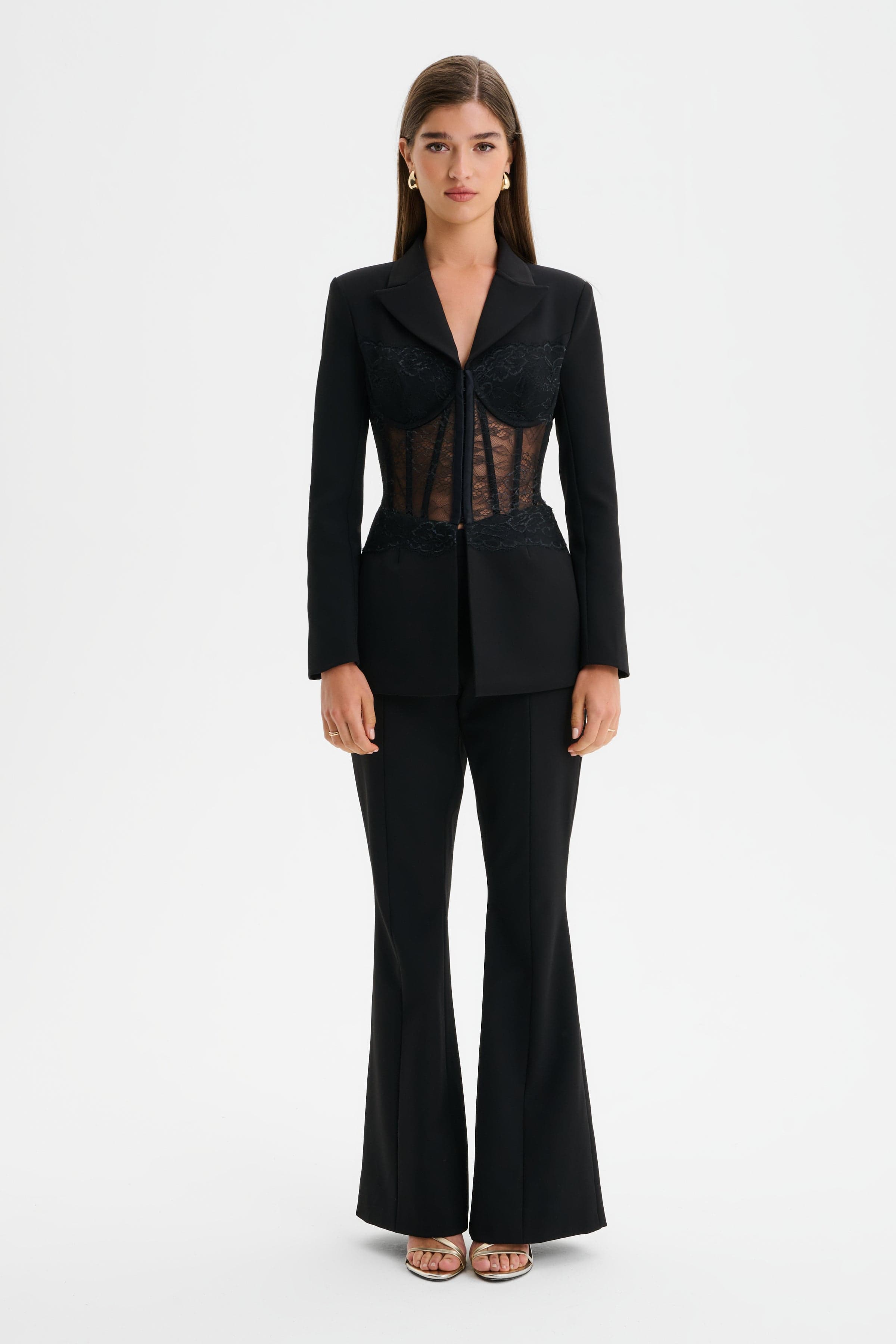 VIVIENNE Lace Corset Structured Blazer in Black