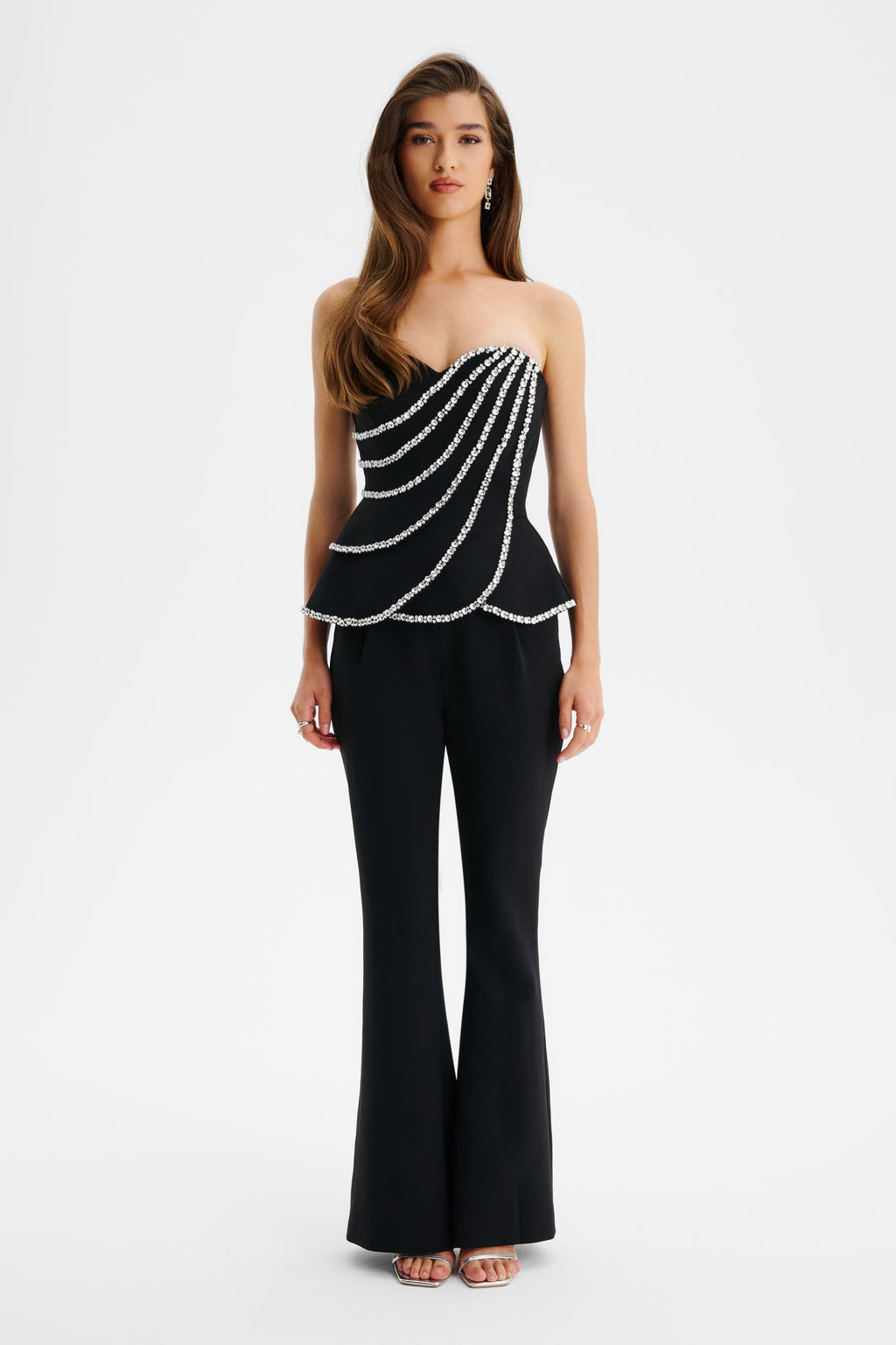LEONORA Diamante Embellished Scallop Peplum Jumpsuit