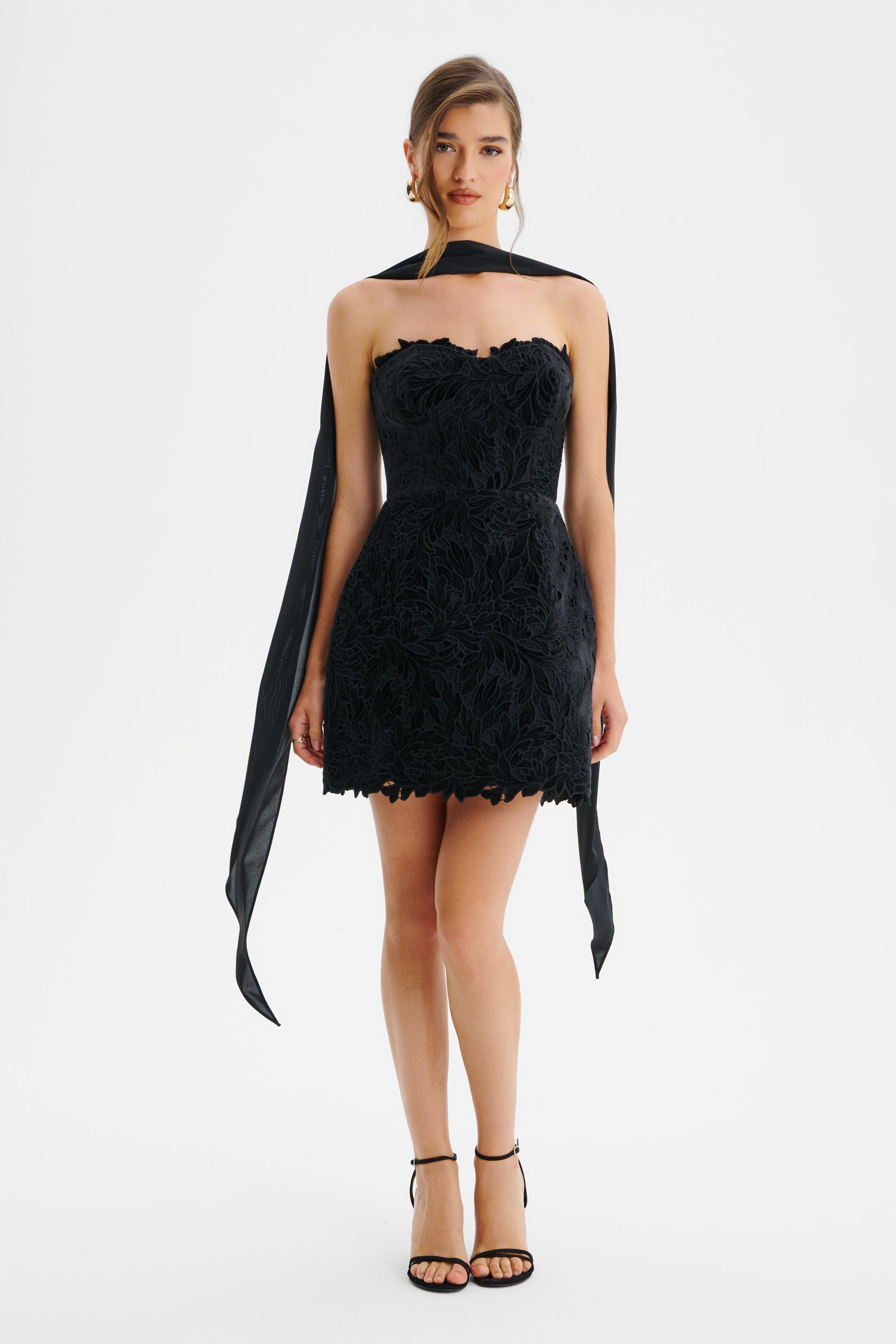 PALOMA Velvet Lace Mini Dress in Black