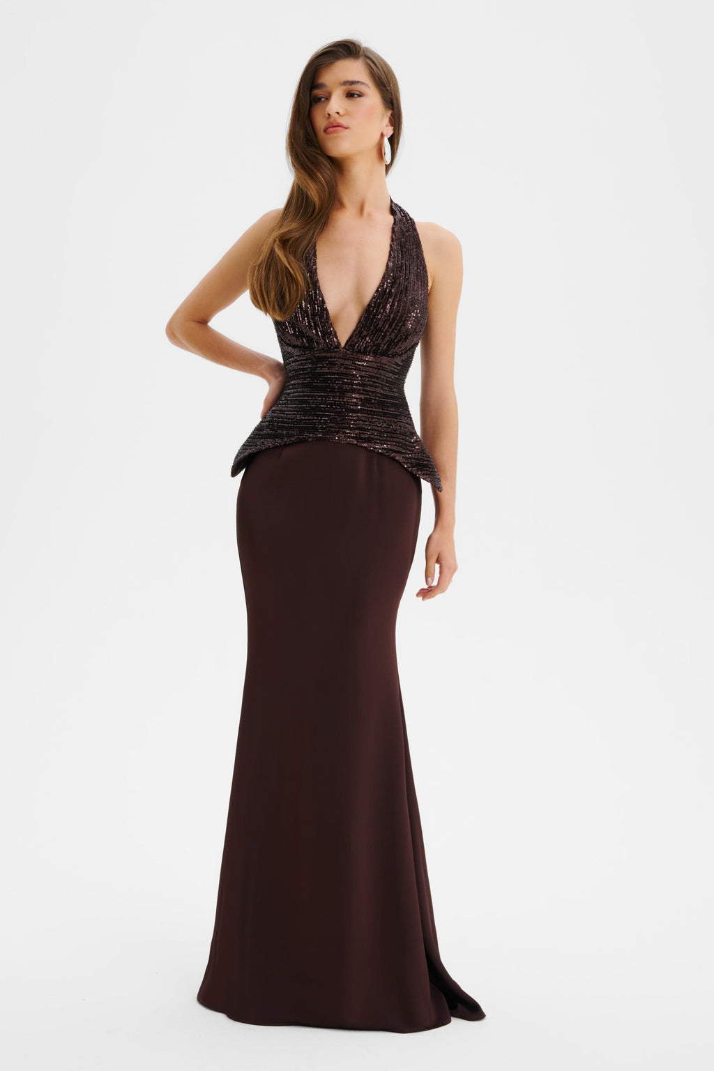 LUCIENNE Pleated Sequin Hourglass Corset Maxi Dress