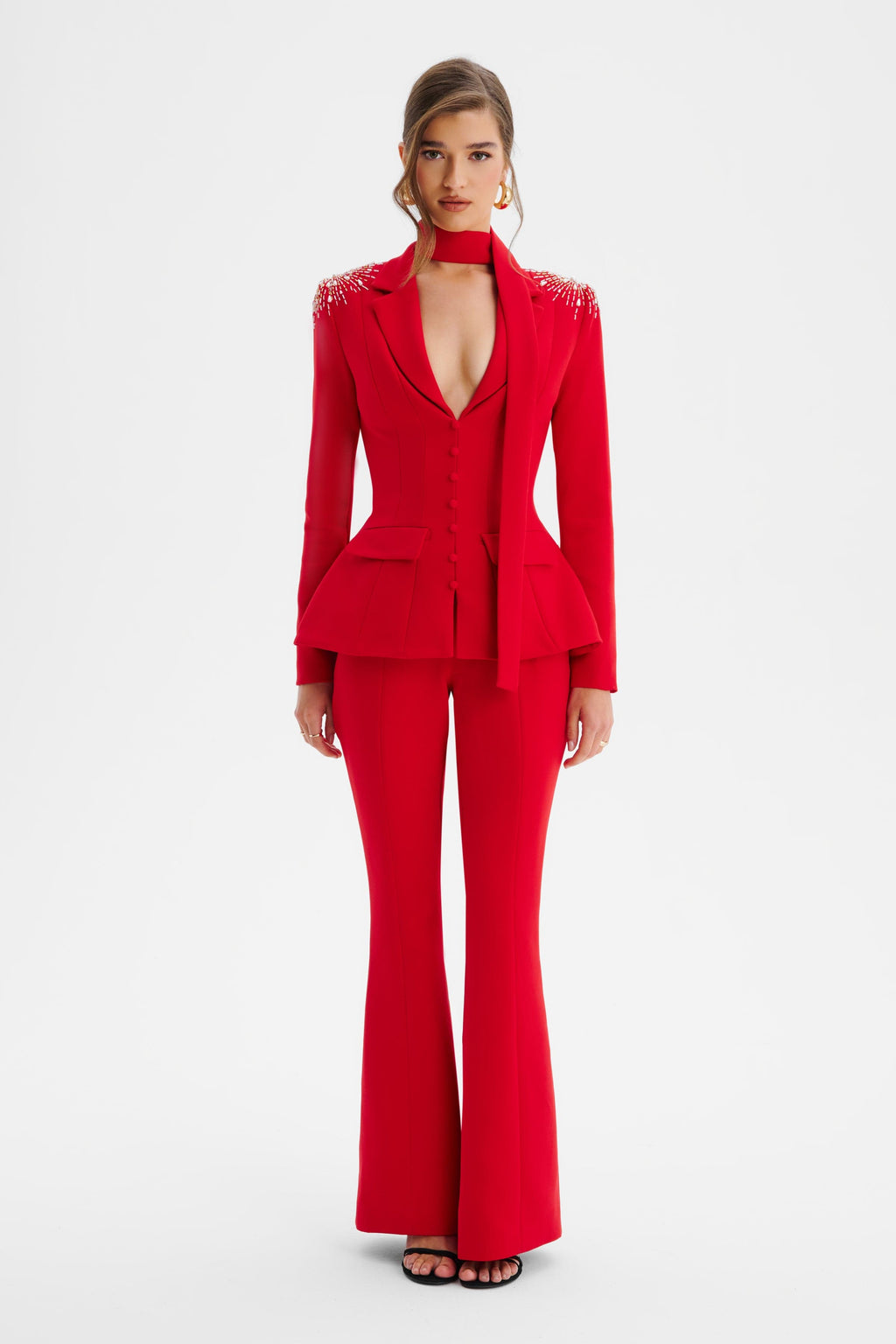 THALIA Shoulder Hand Embellished Sculptured Blazer Jumpsuit