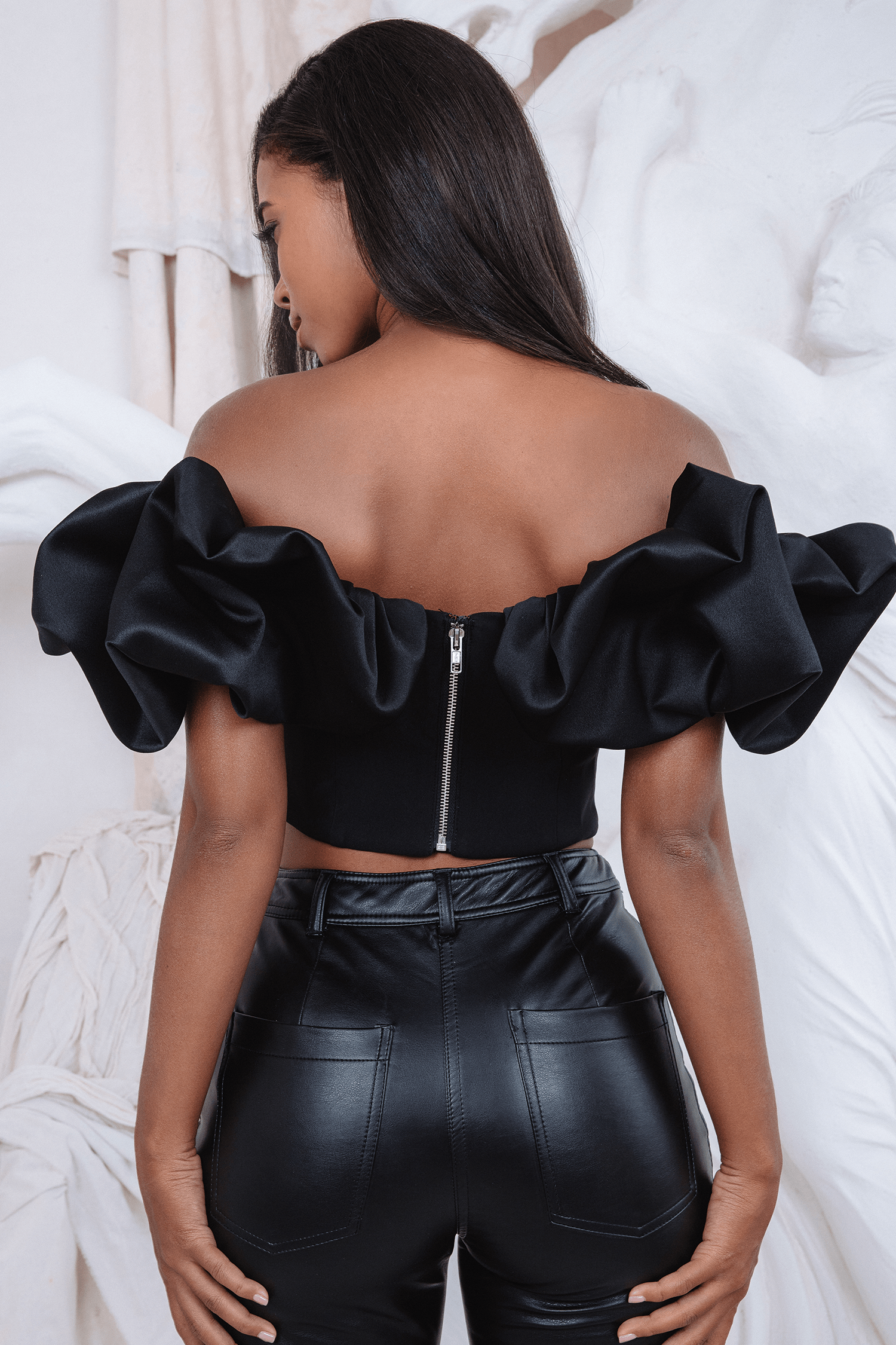 PARISA Puff Sleeve Corset Top in Black