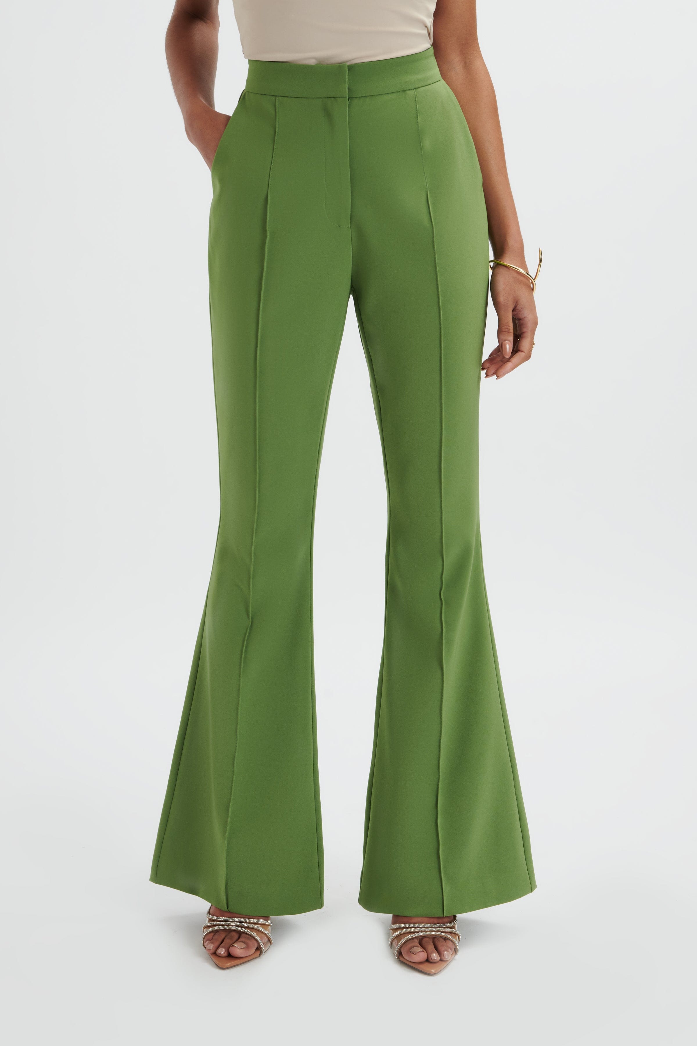 EMELIE Fit & Flare Tailored Trouser In Green