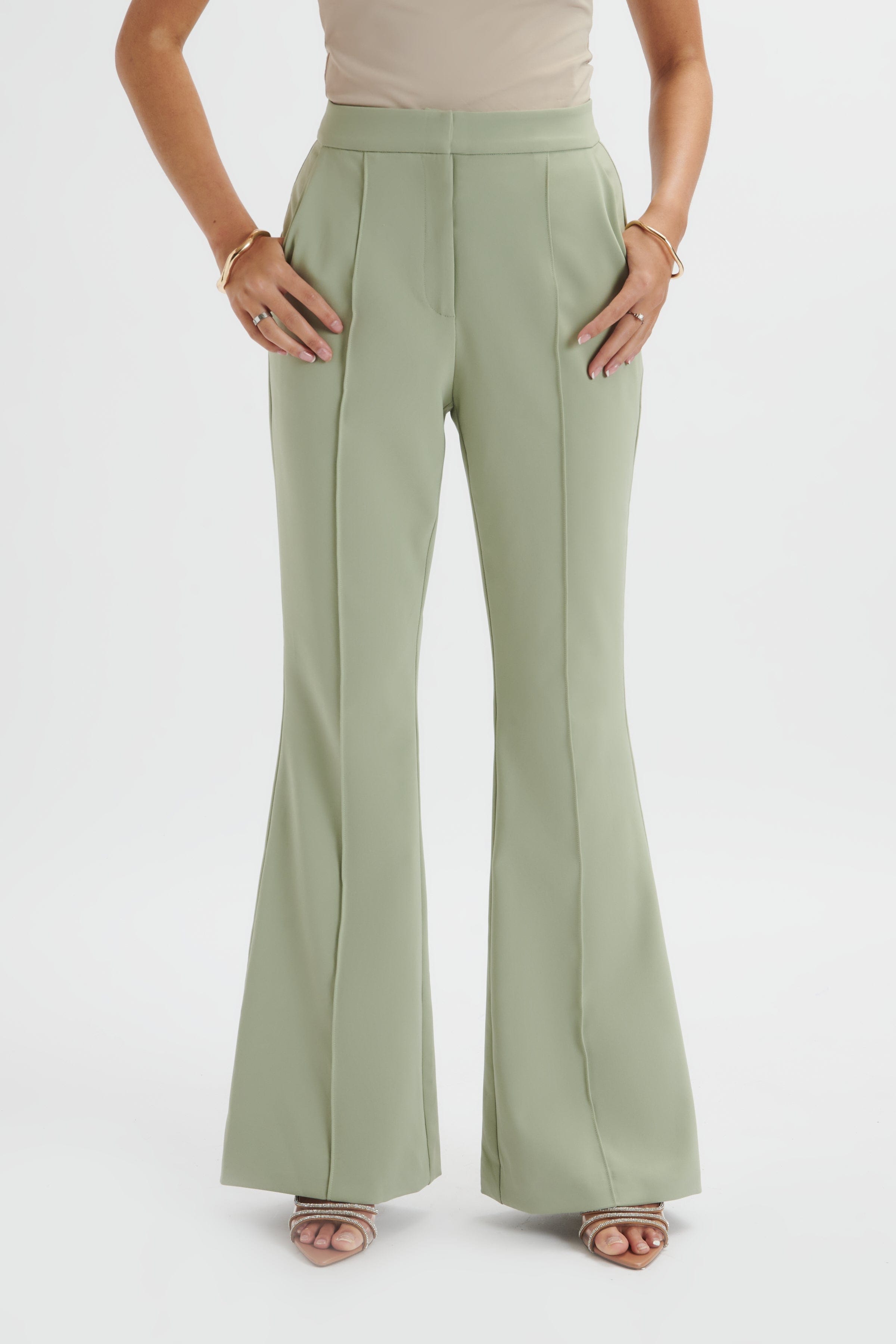 High-Waisted Flare Pants in Olive - Get great deals at JustFab