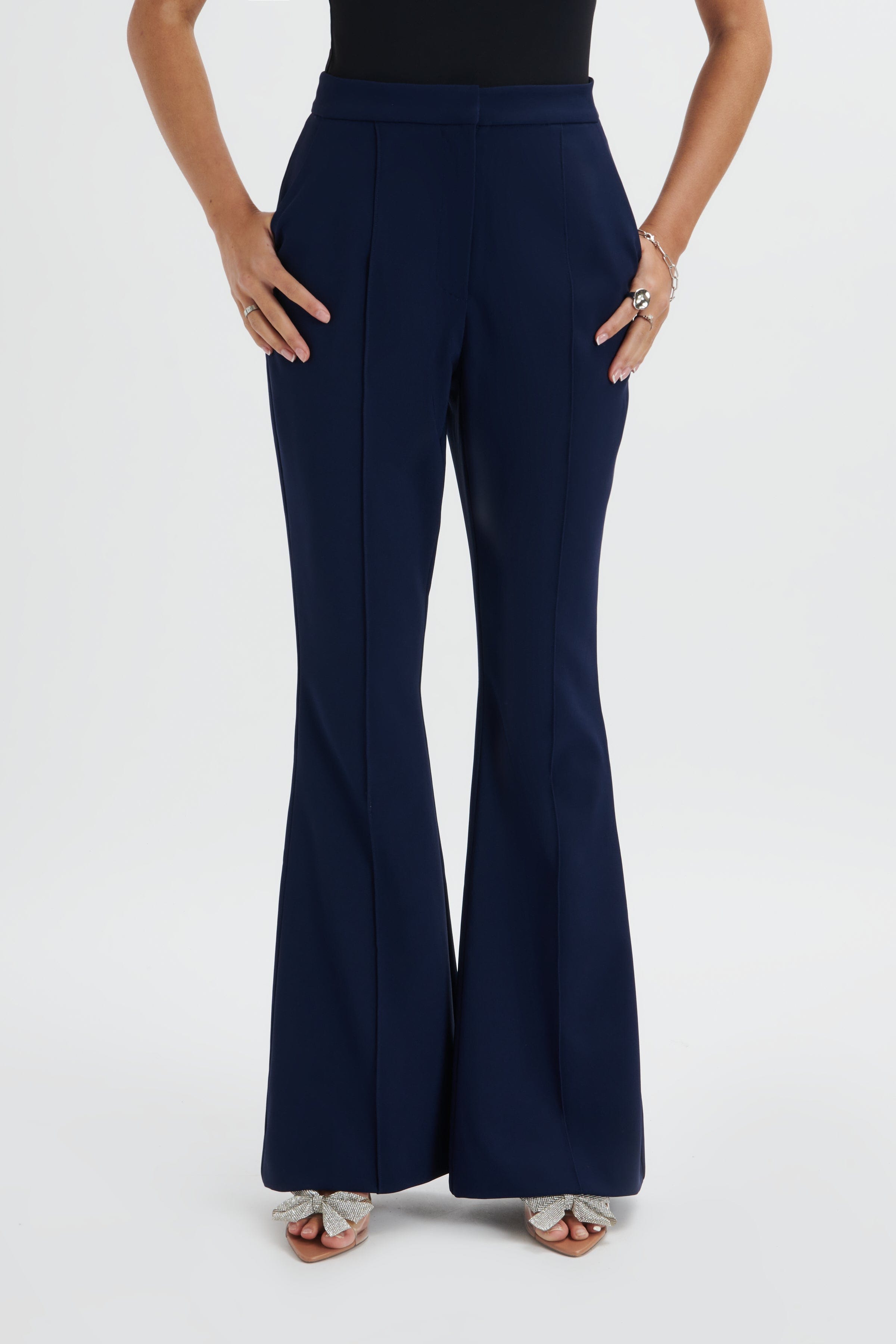 EMELIE Fit & Flare Trousers In Navy