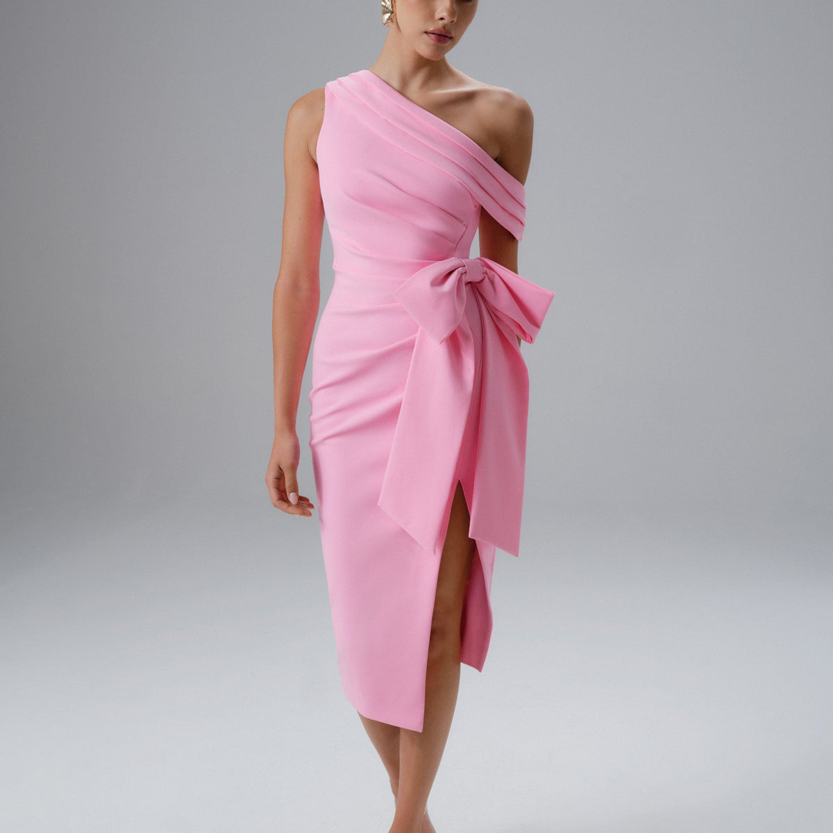 lavish alice dress one shoulder Lavish Alice One-Shoulder Midi Dress w/ Ruffle