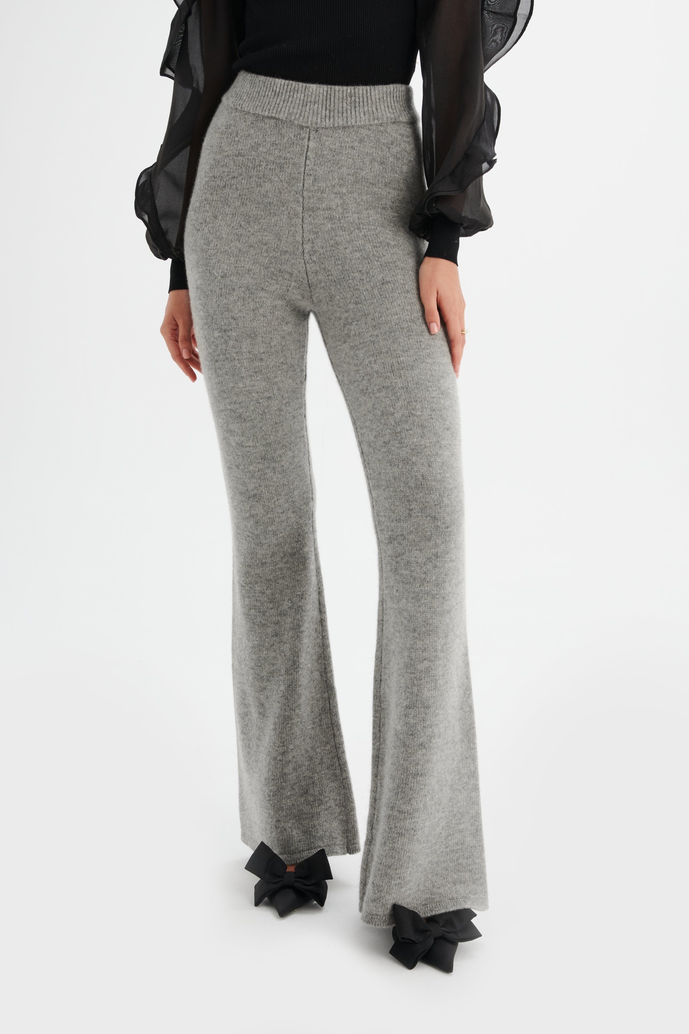 AYZEL Knitted Cashmere Blend Fit & Flare Trousers In Grey