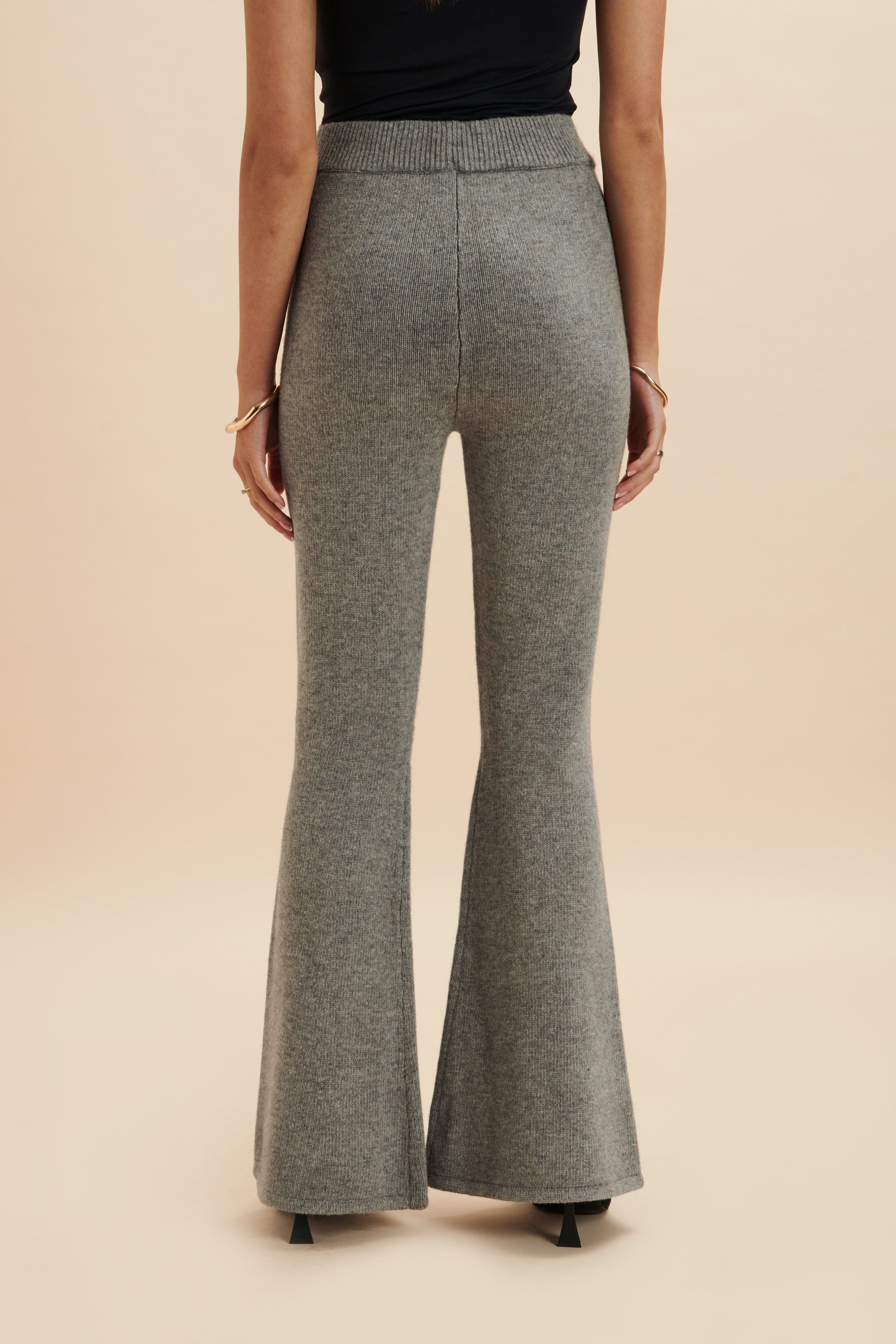AYZEL Knitted Cashmere Blend Fit & Flare Trousers In Grey