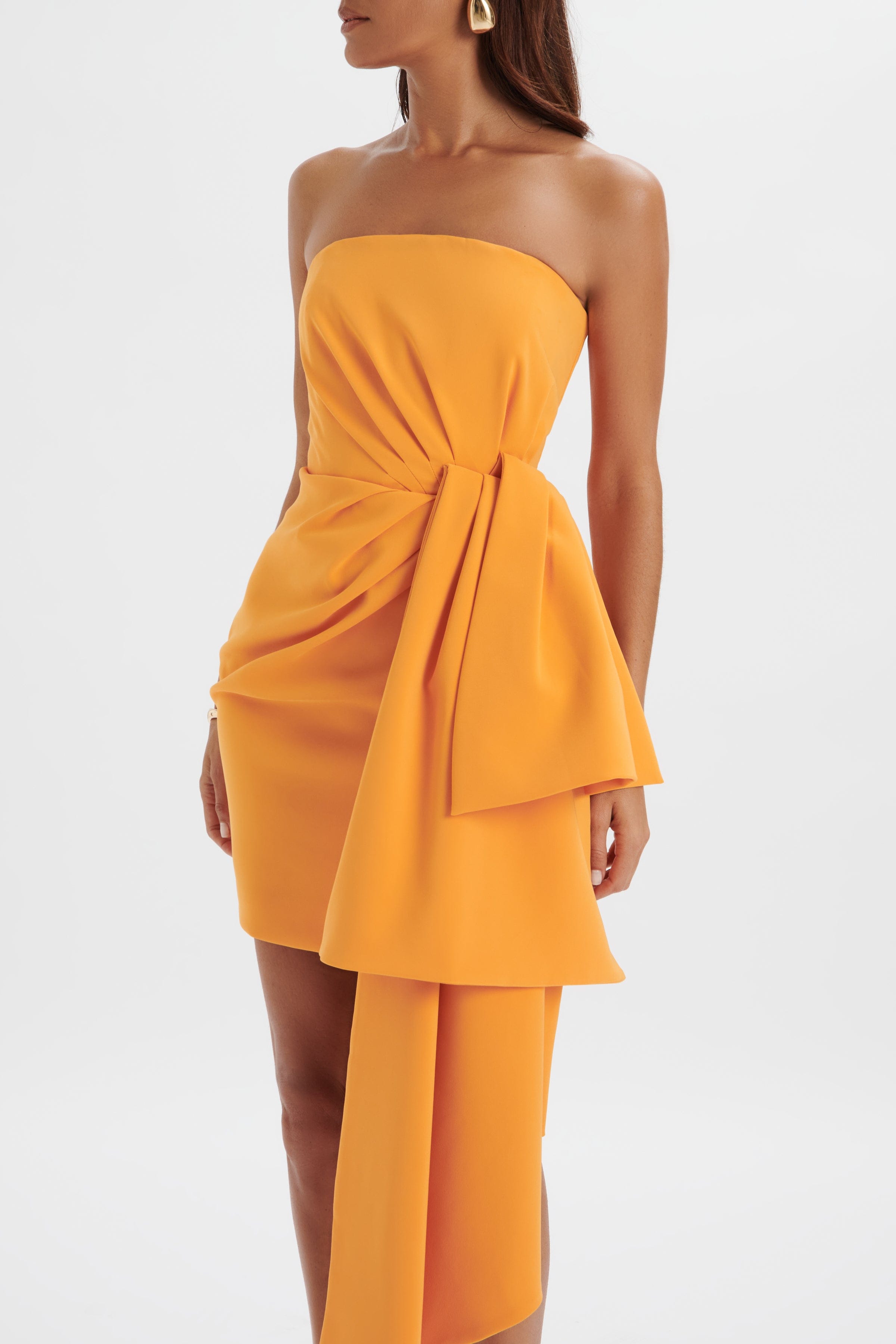 SHAKIRA Bandeau Half Bow Drape Midi Dress in Apricot
