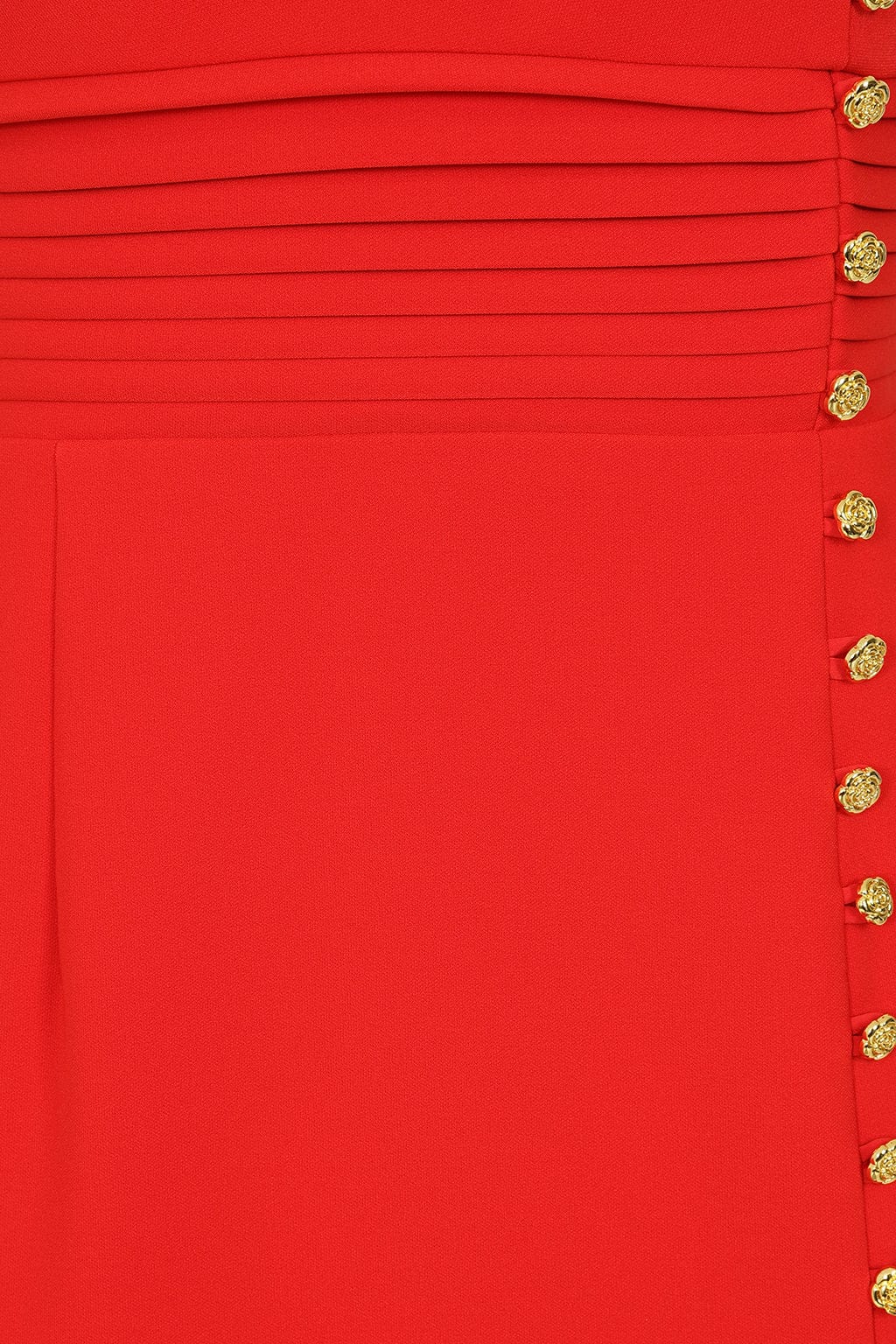 SAFFRON High Neck Rose Button Midi Dress in Red