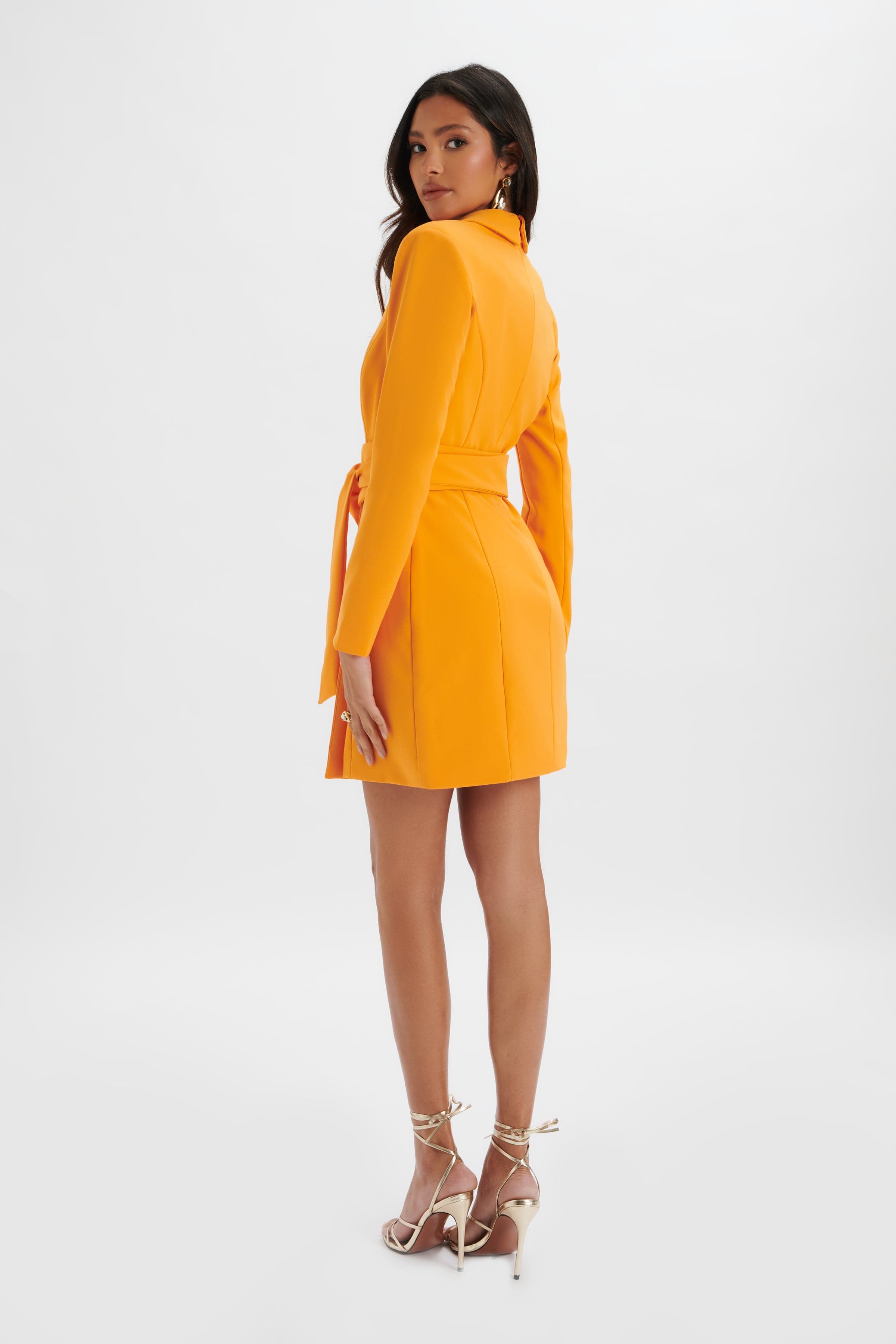 ADYA Rosette Belted Blazer Mini Dress in Orange