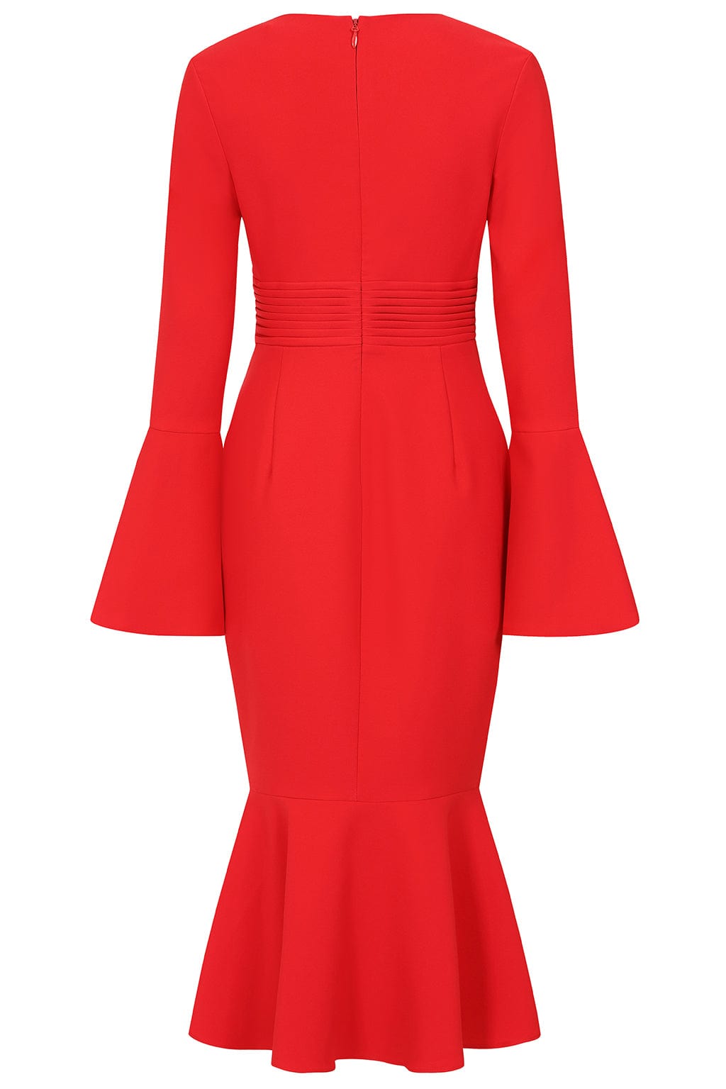 SALMA Fluted Sleeve Rose Button Midi Dress in Red