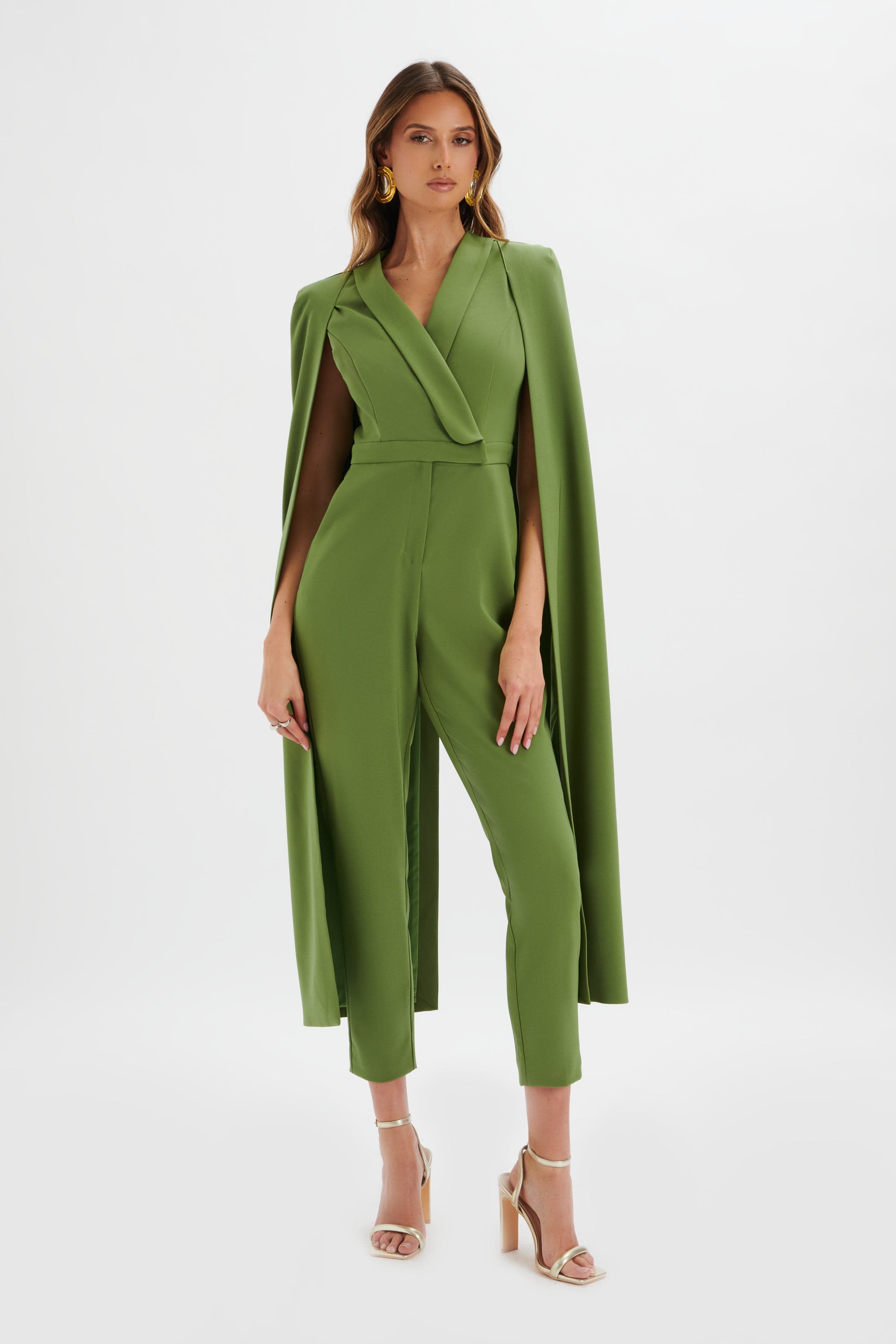 RAYNA Cape Style Tailored Jumpsuit in Green