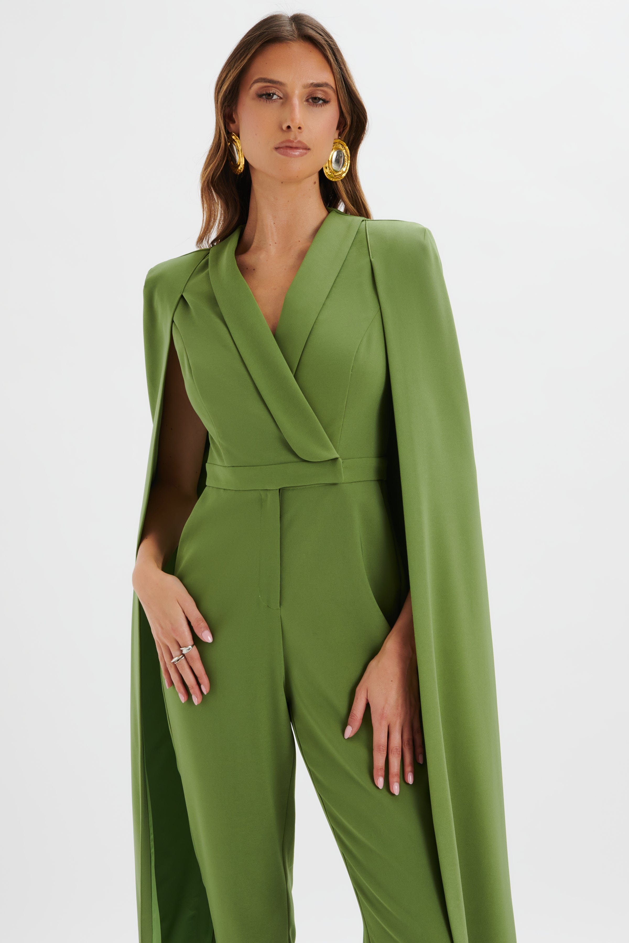 RAYNA Cape Style Tailored Jumpsuit in Green