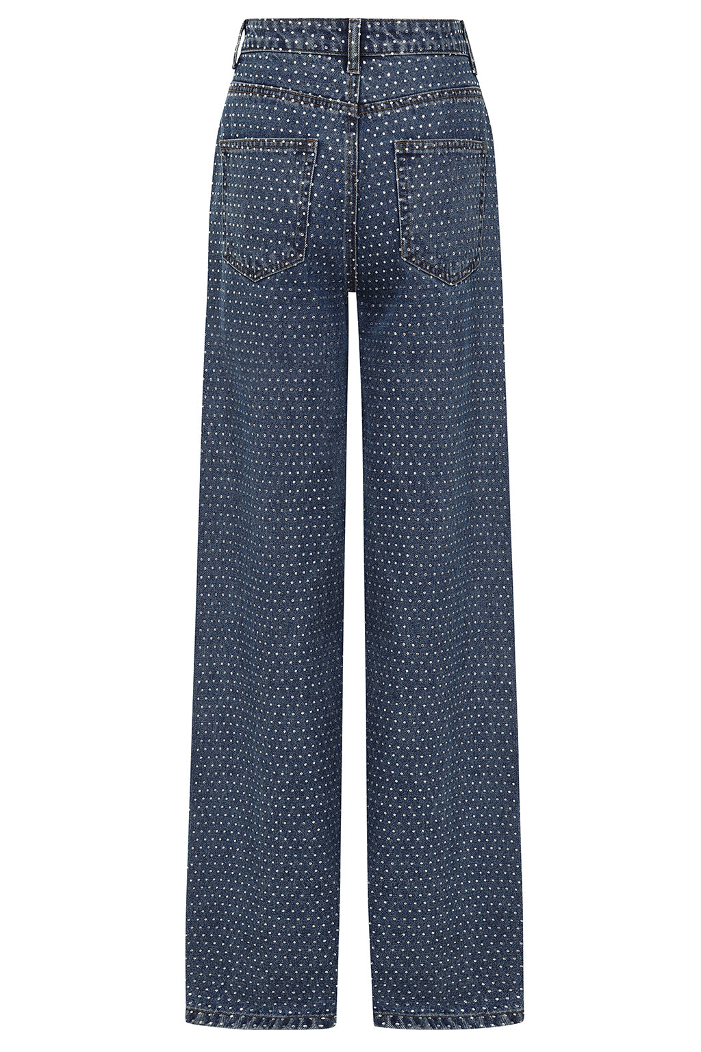 LILLIE Crystal Embellished Straight Leg Denim Jeans in Dark Blue