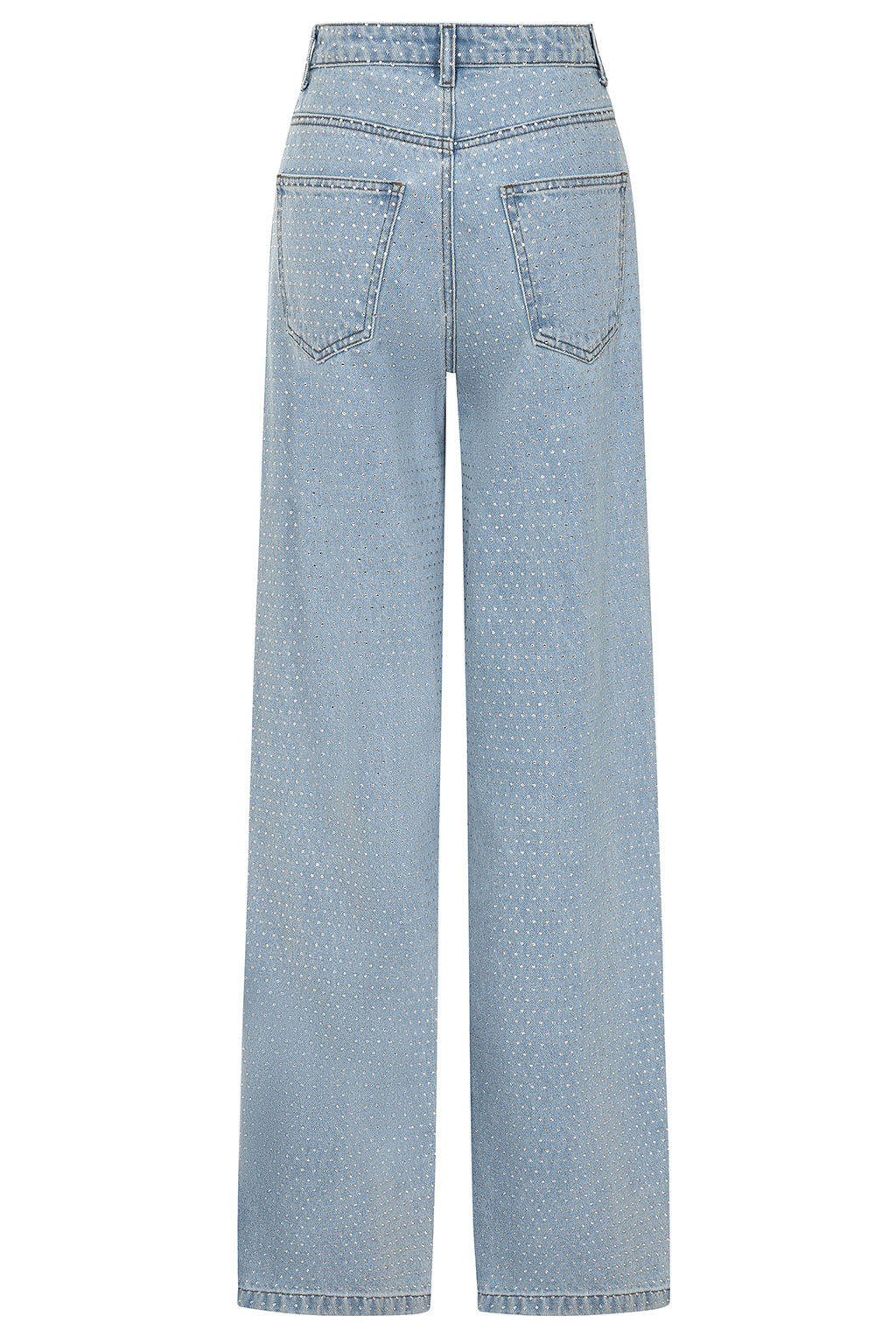 LILLIE Crystal Embellished Straight Leg Denim Jeans in Light Blue