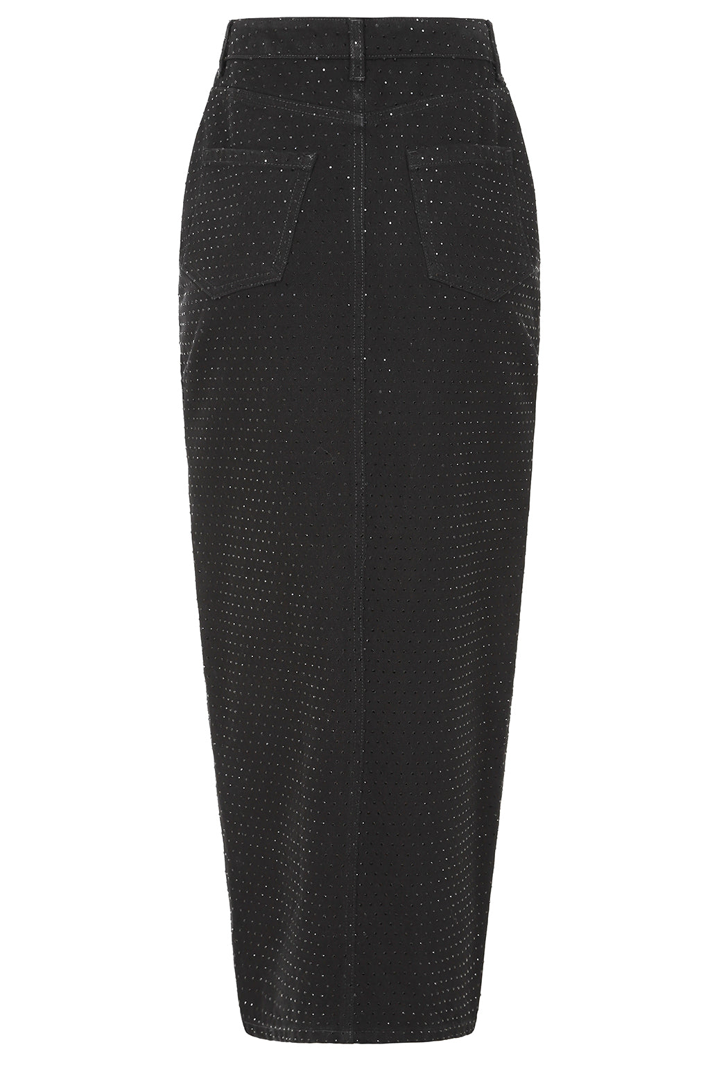 HARPER Crystal Embellished Denim Maxi Skirt in Black