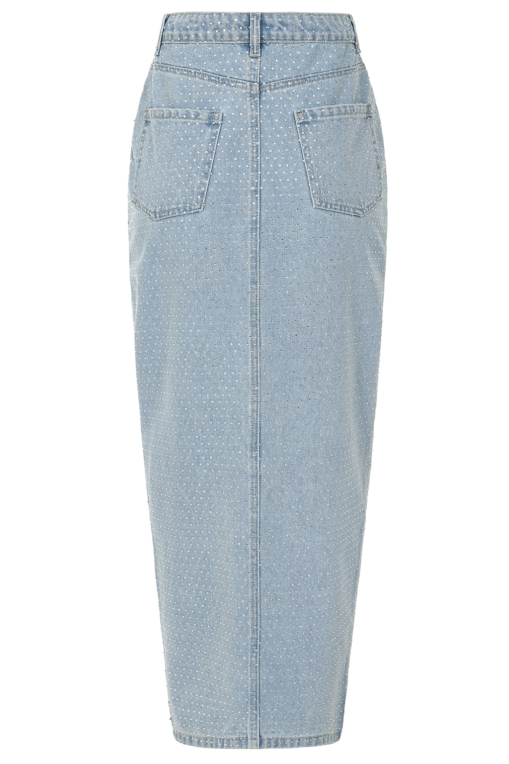 HARPER Crystal Embellished Denim Maxi Skirt in Light Blue