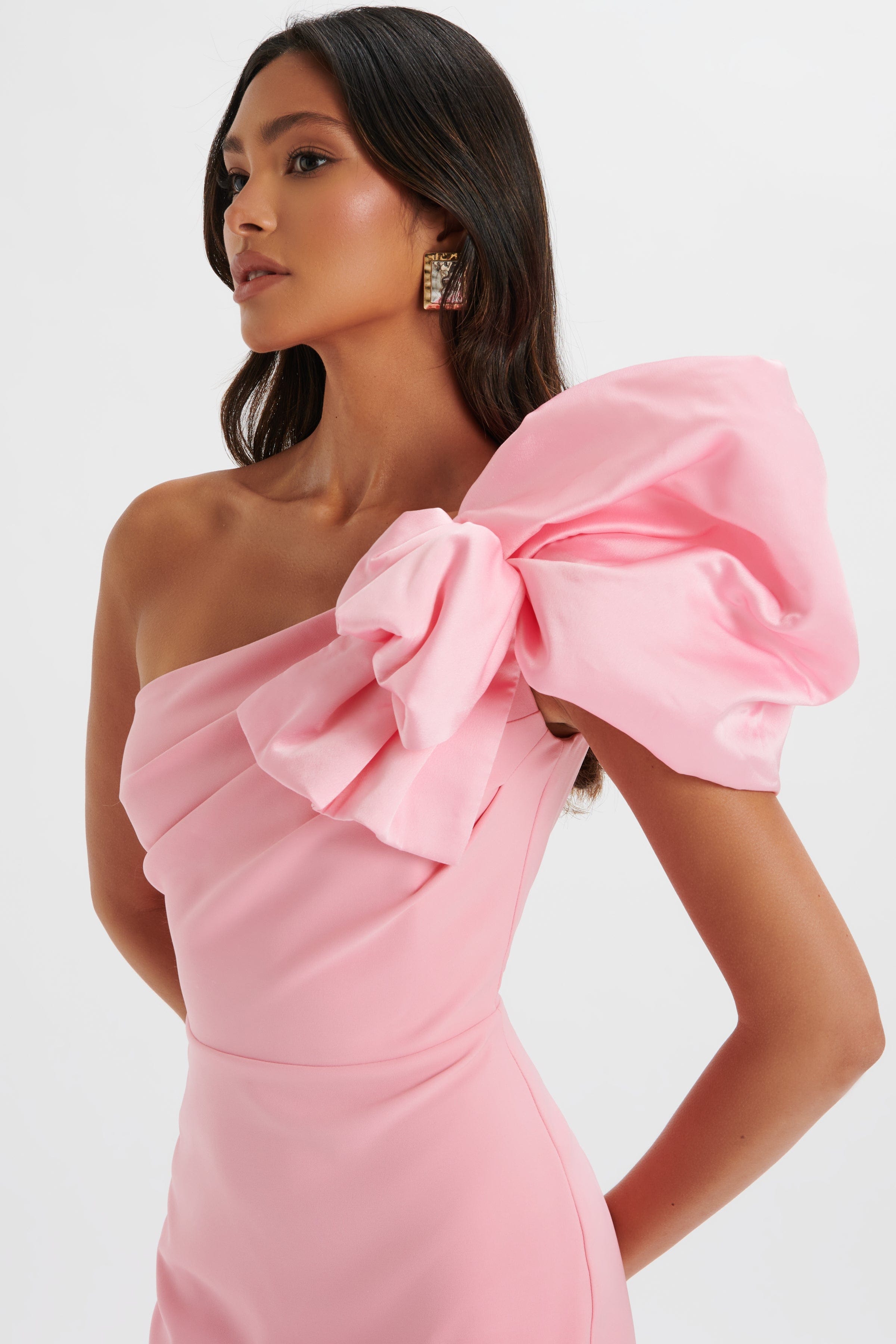 TAYTE One Shoulder Detail Midi Dress in Pink