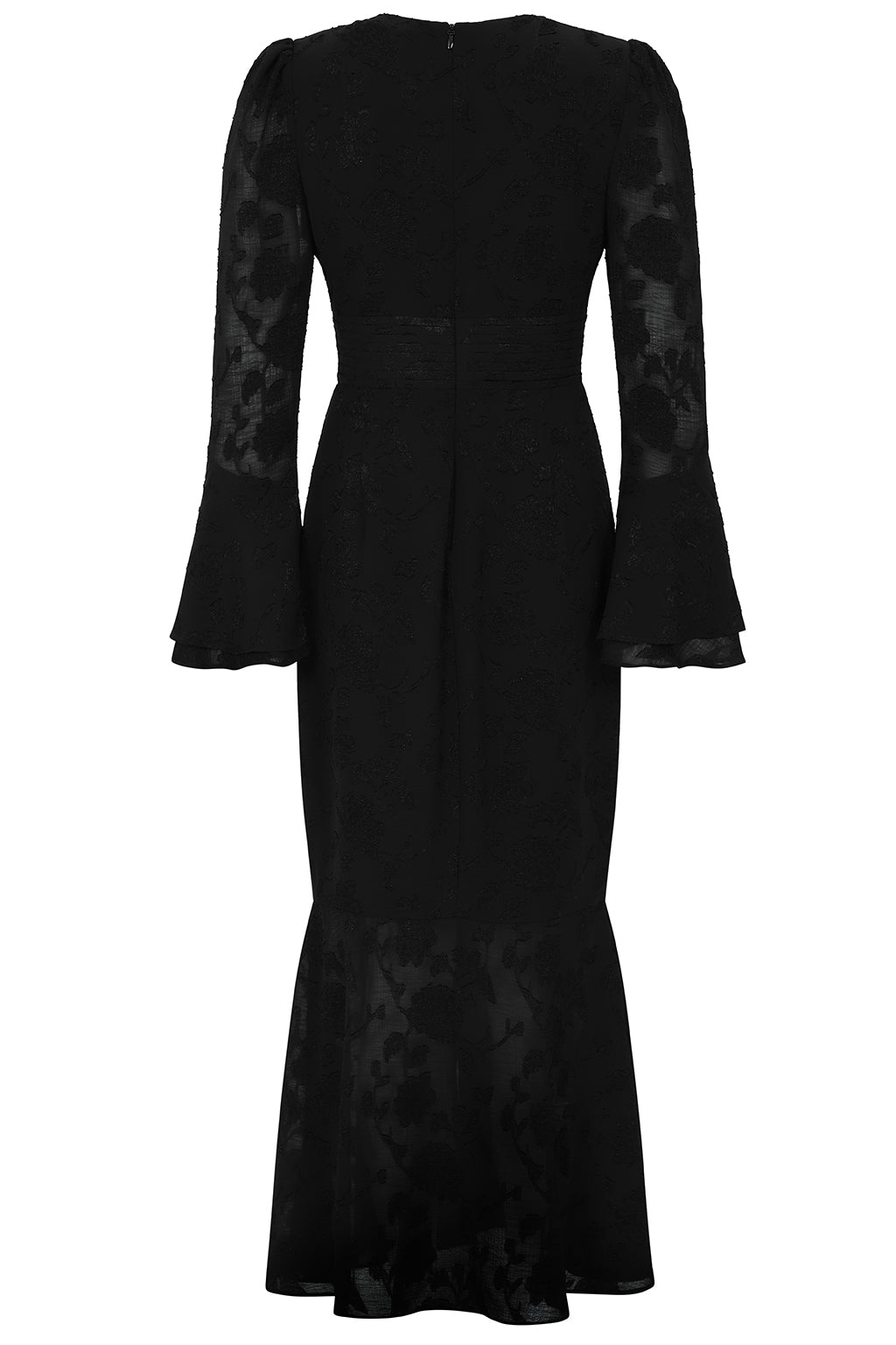 LAUREN Rose Button Maxi Dress in Black Floral Textured Chiffon