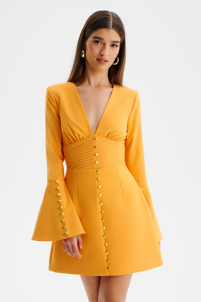 Lara Mini Dress - Long Sleeve Collared Placket Knit Dress in Brown