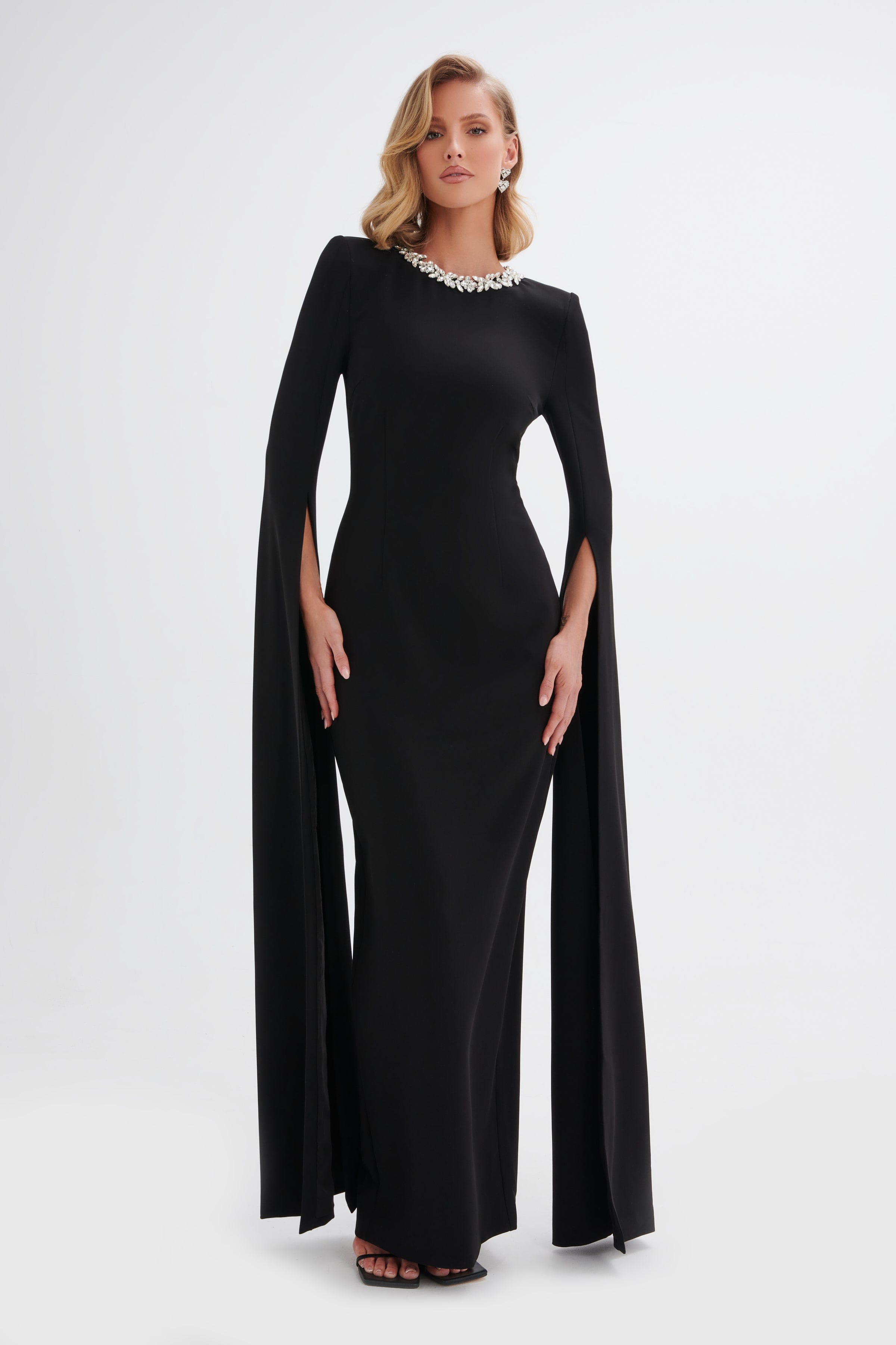 KELLY Cape Sleeve Maxi Dress in Black