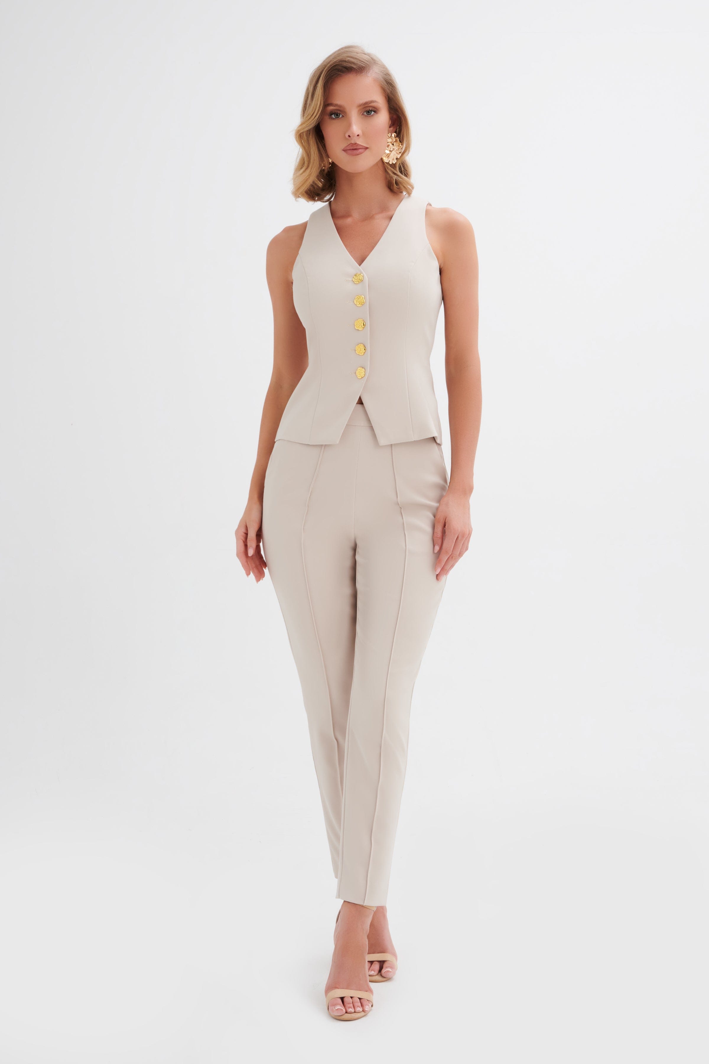 ARIA Rose Button Waistcoat in Champagne